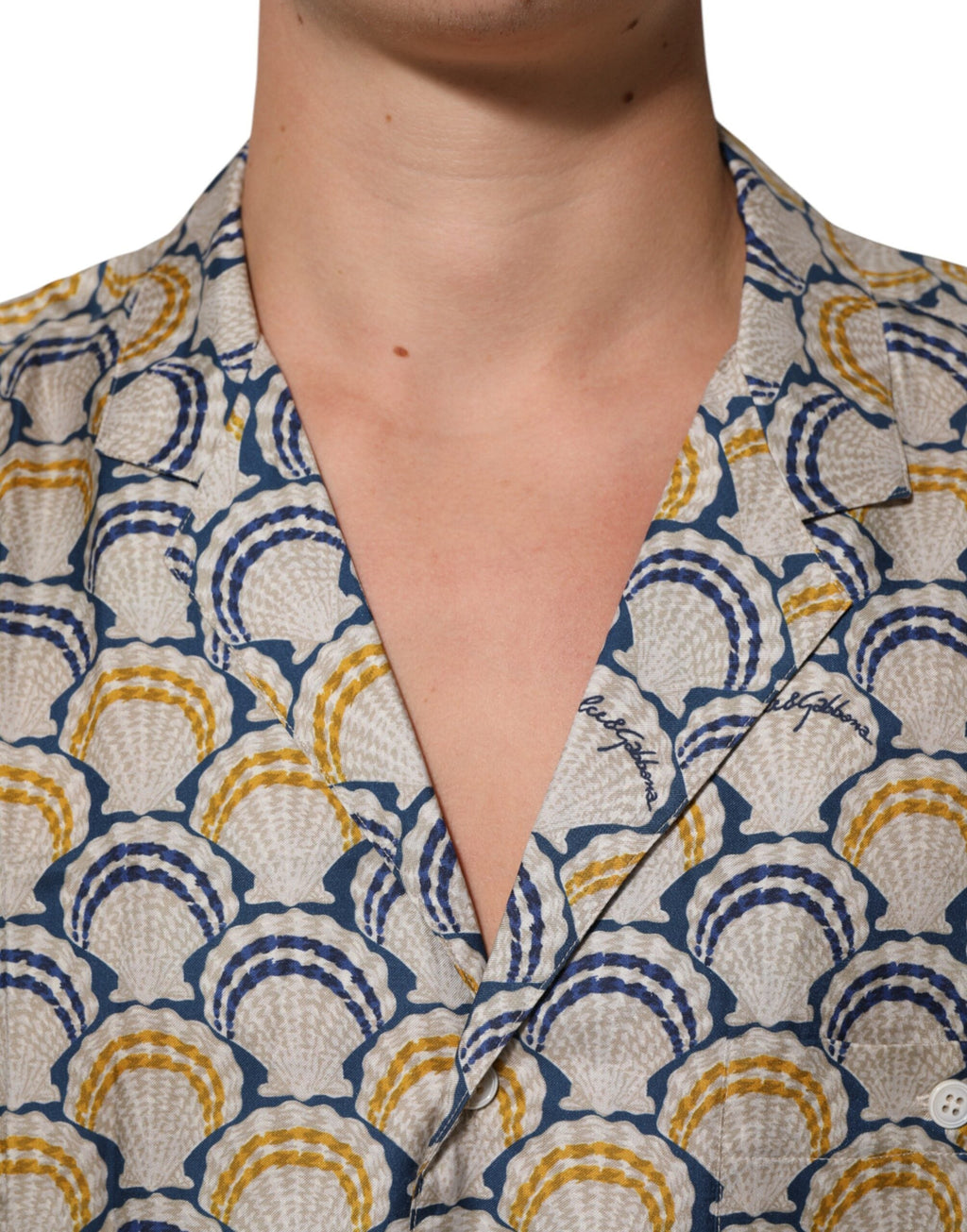 Dolce & Gabbana Cremefarbenes Hemd aus Baumwolle und Seide mit Muschelmuster auf Hawaii