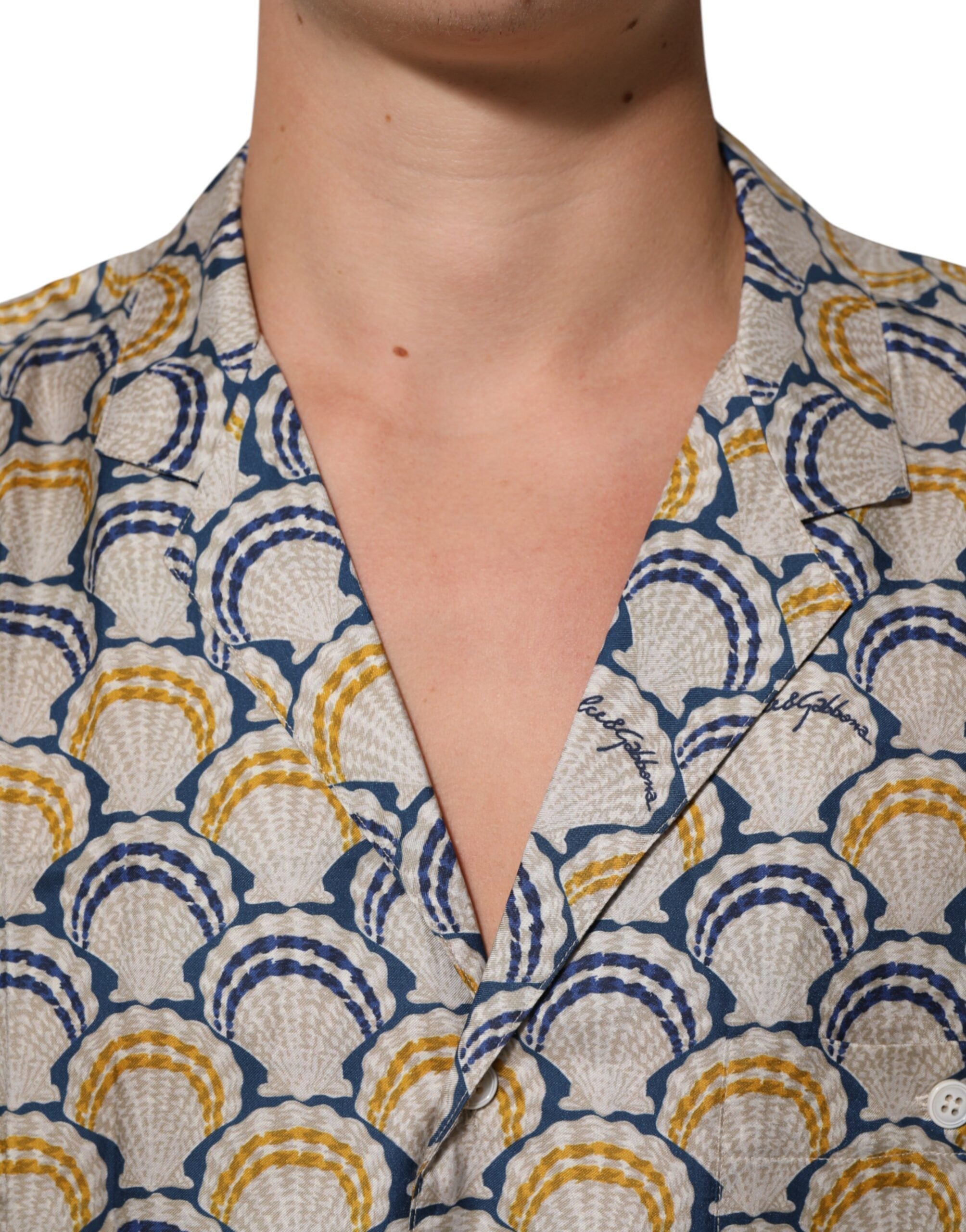 Dolce & Gabbana Cremefarbenes Hemd aus Baumwolle und Seide mit Muschelmuster auf Hawaii