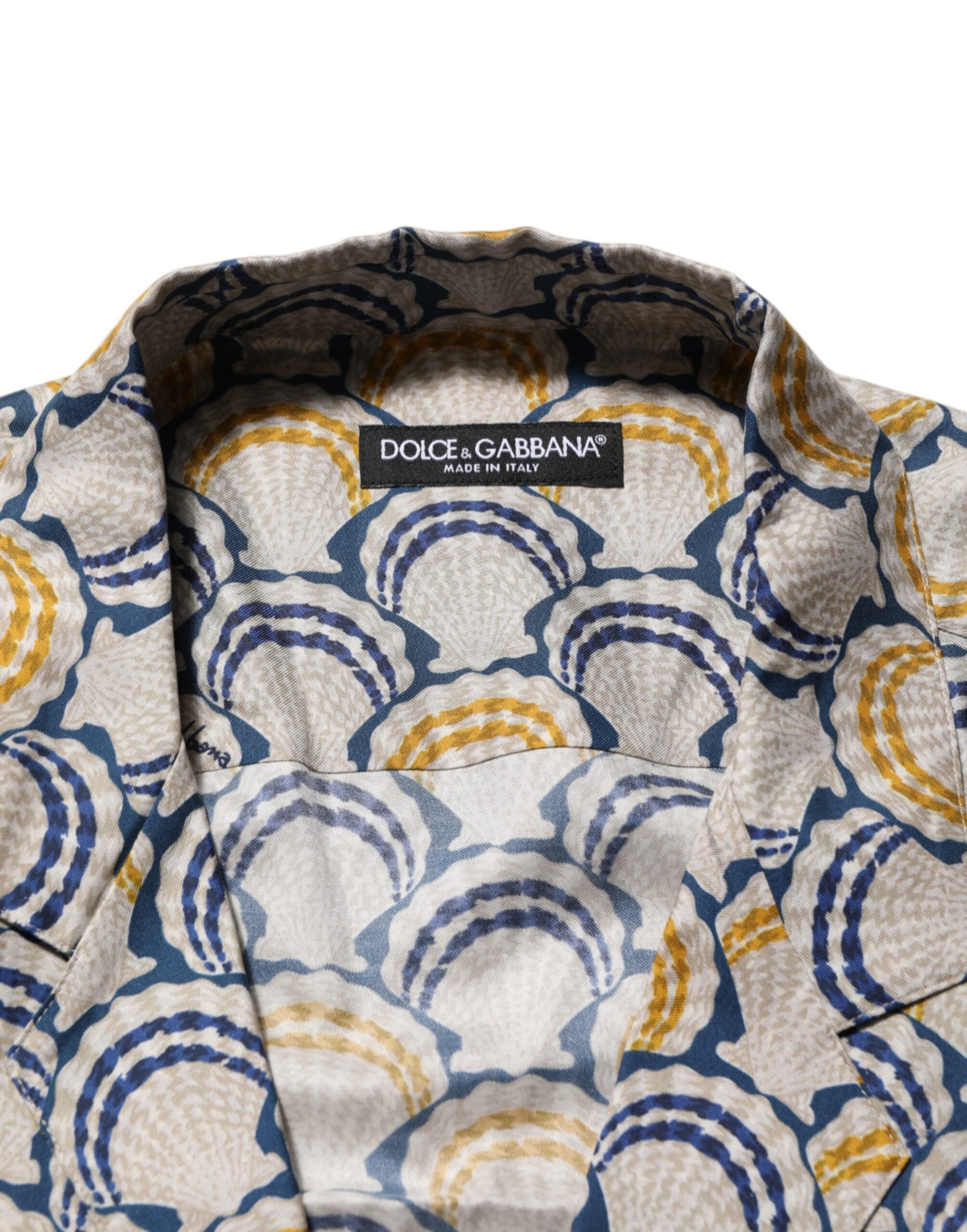 Dolce & Gabbana Cremefarbenes Hemd aus Baumwolle und Seide mit Muschelmuster auf Hawaii
