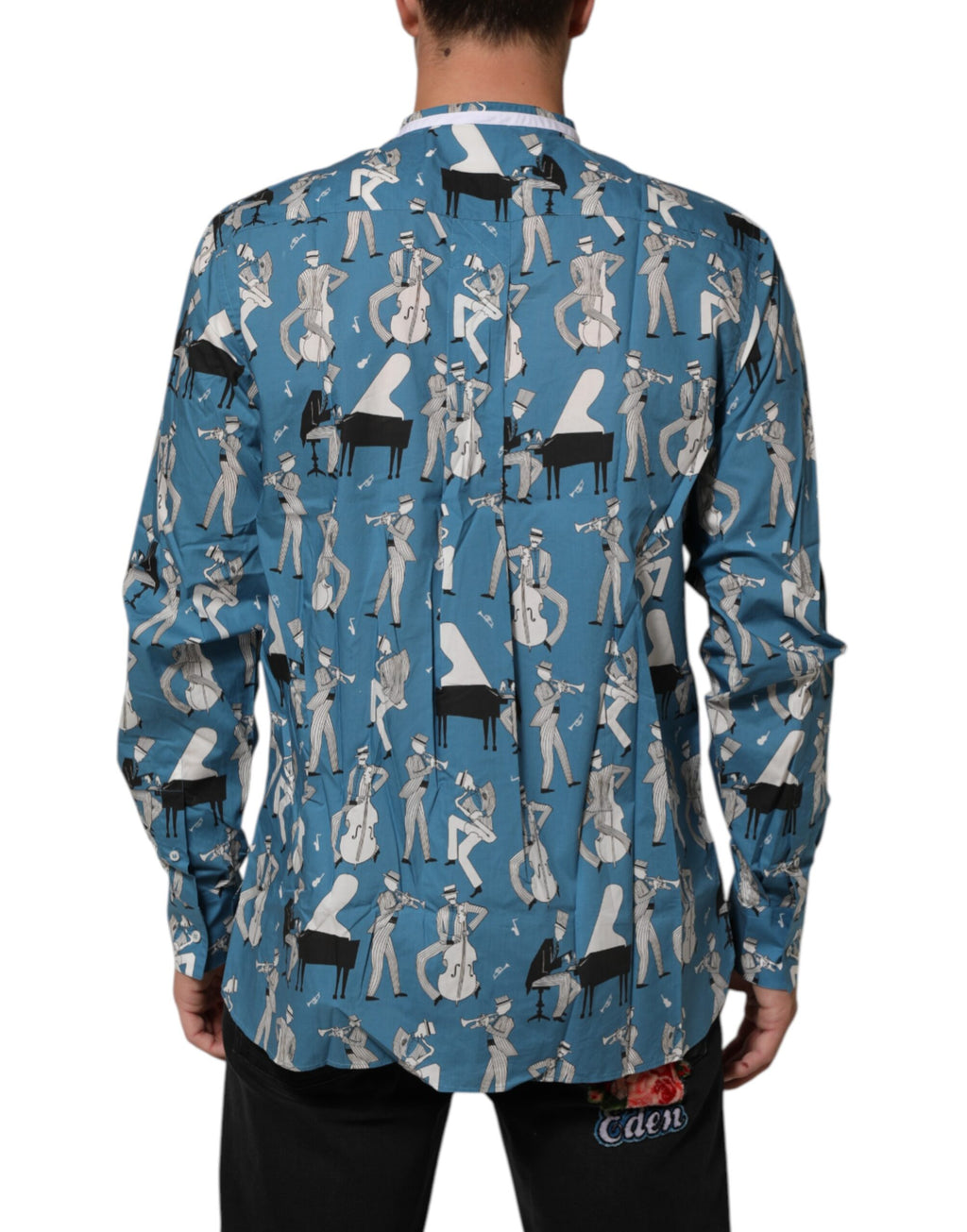 Dolce & Gabbana Blaues Jazz-Hemd aus bedruckter Baumwolle mit Knopfleiste