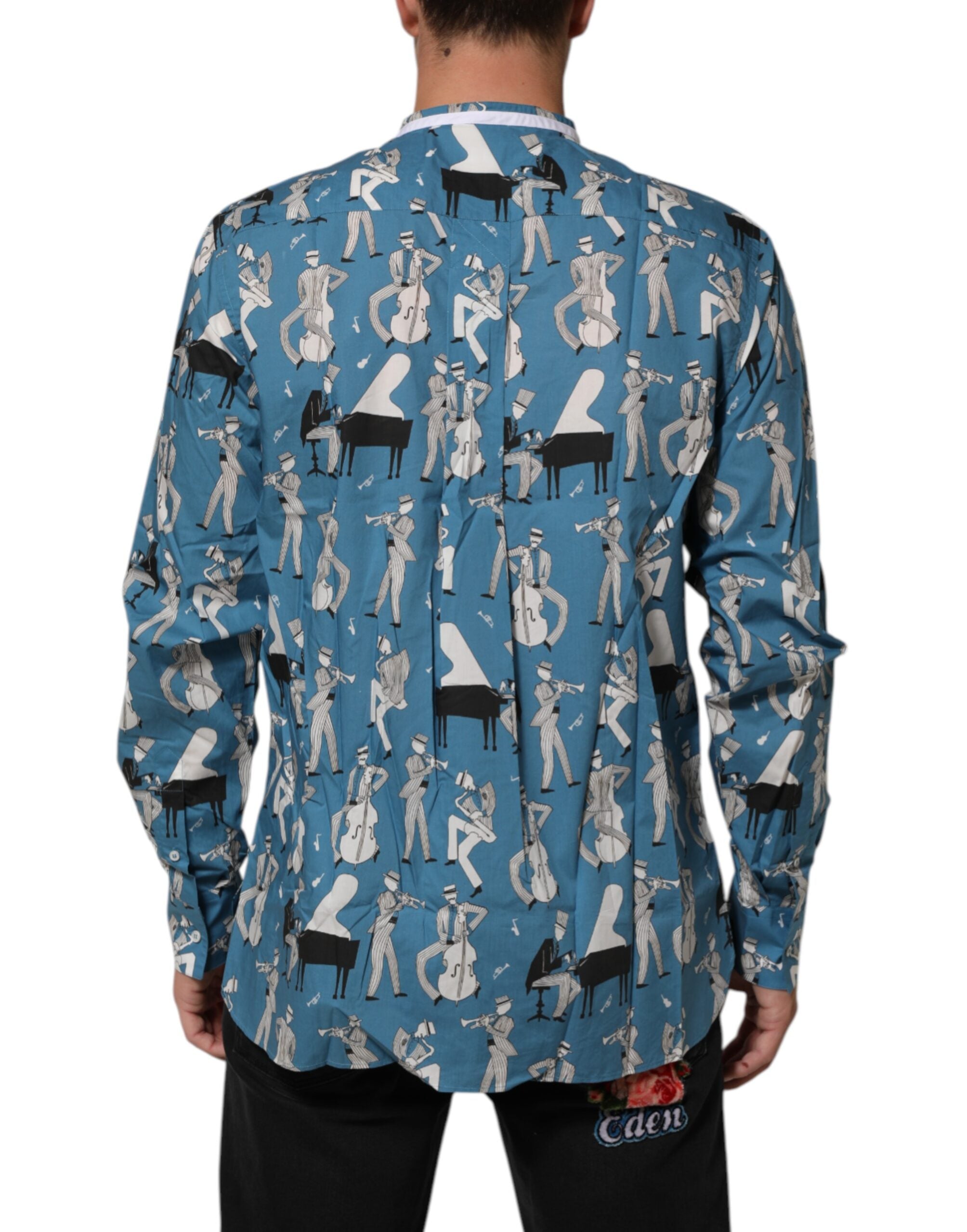 Dolce & Gabbana Blaues Jazz-Hemd aus bedruckter Baumwolle mit Knopfleiste