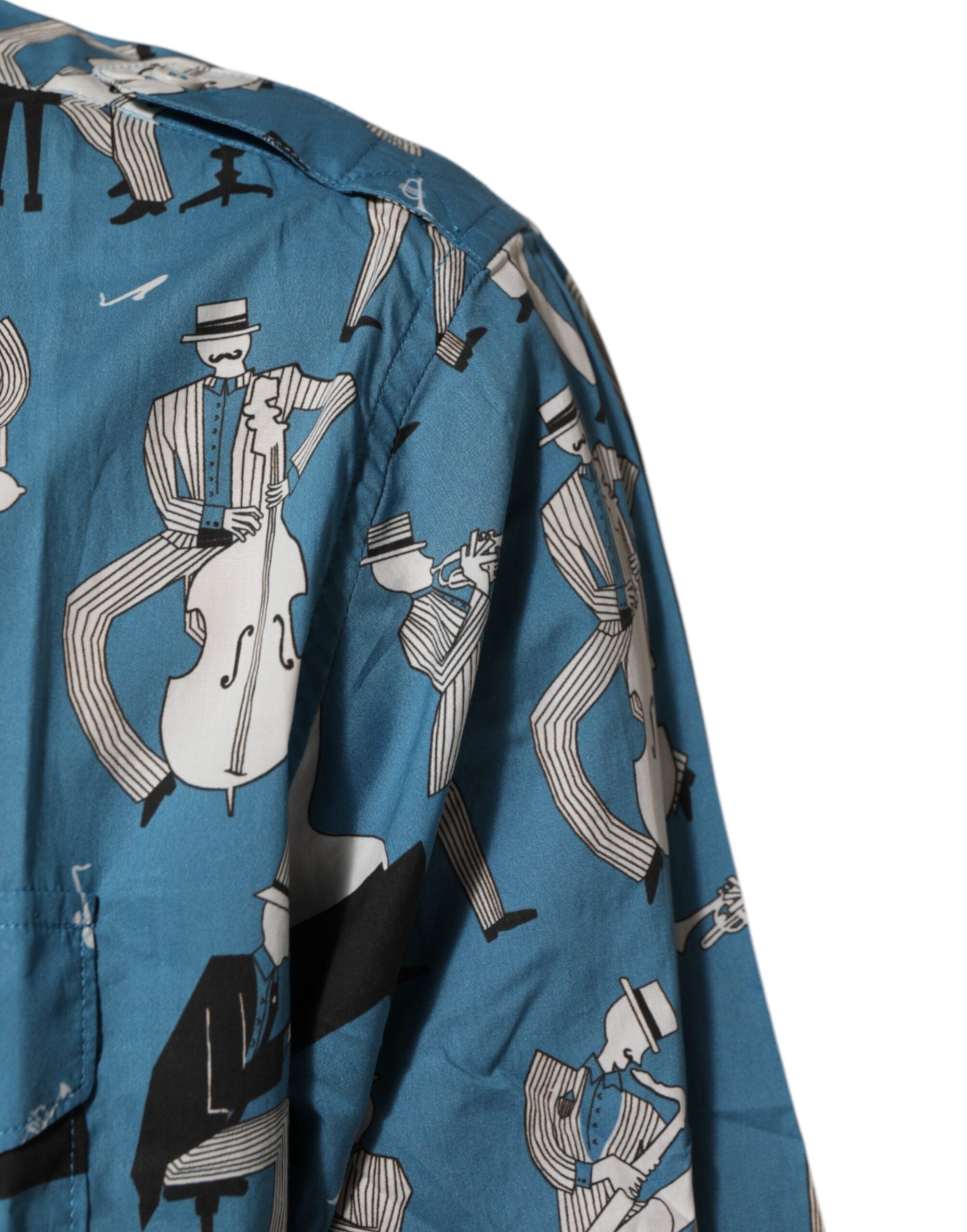 Dolce & Gabbana Blaues Jazz-Hemd aus bedruckter Baumwolle mit Knopfleiste