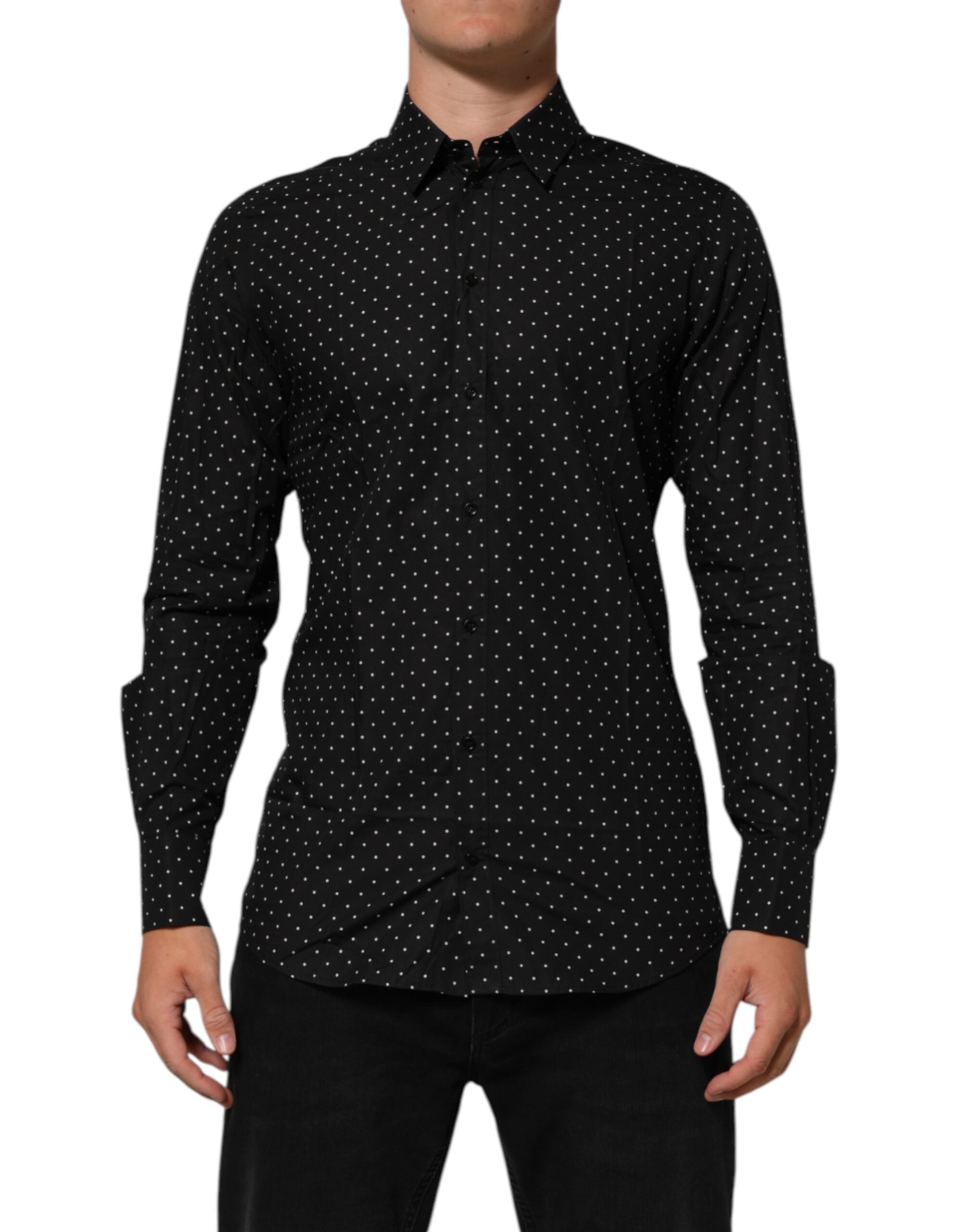 Dolce & Gabbana Schwarzes Polka Dot Cotton GOLD Herren Hemd