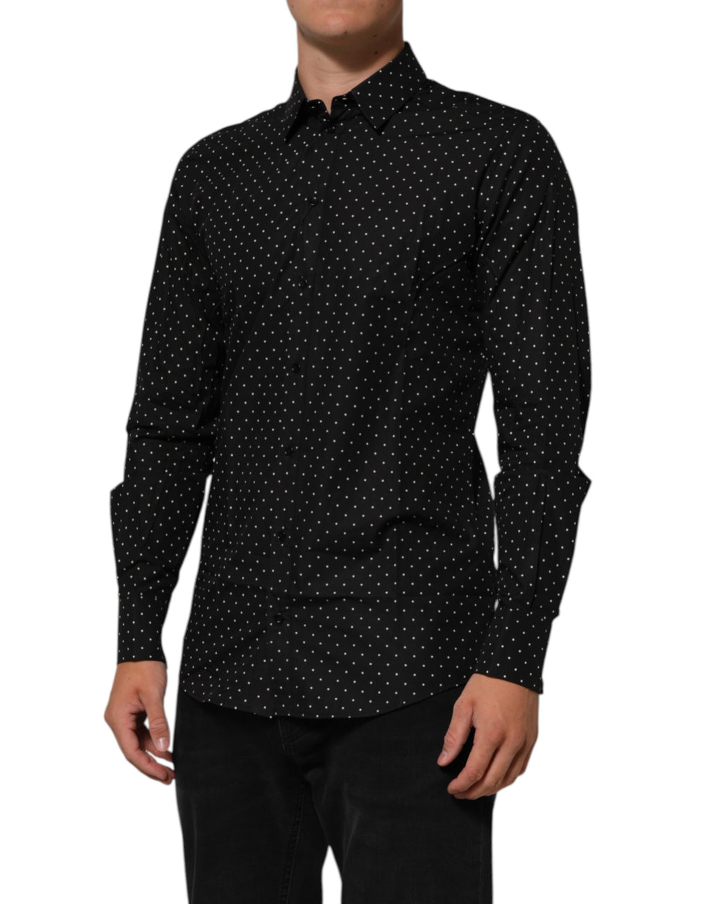 Dolce & Gabbana Schwarzes Polka Dot Cotton GOLD Herren Hemd