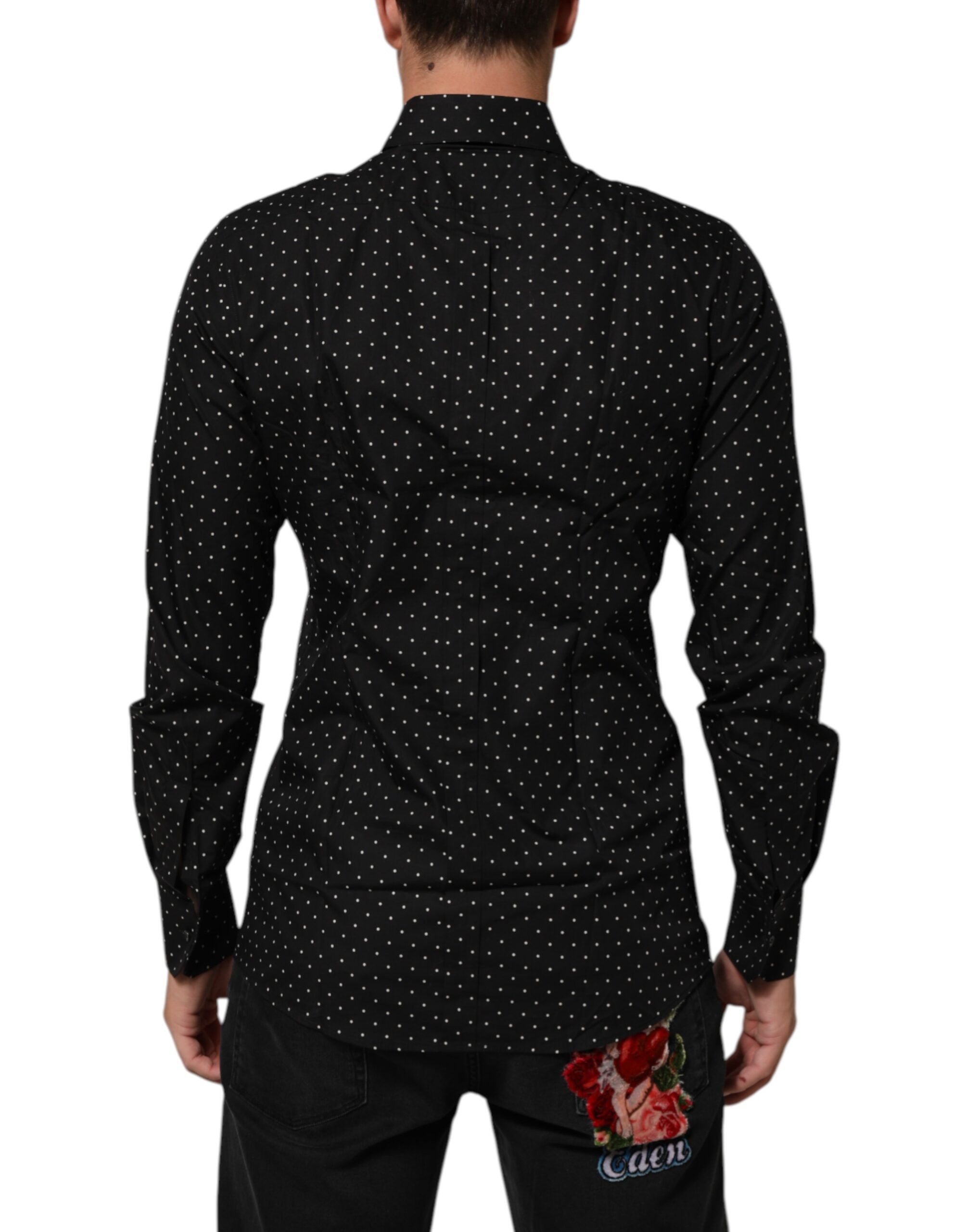 Dolce & Gabbana Schwarzes Polka Dot Cotton GOLD Herren Hemd