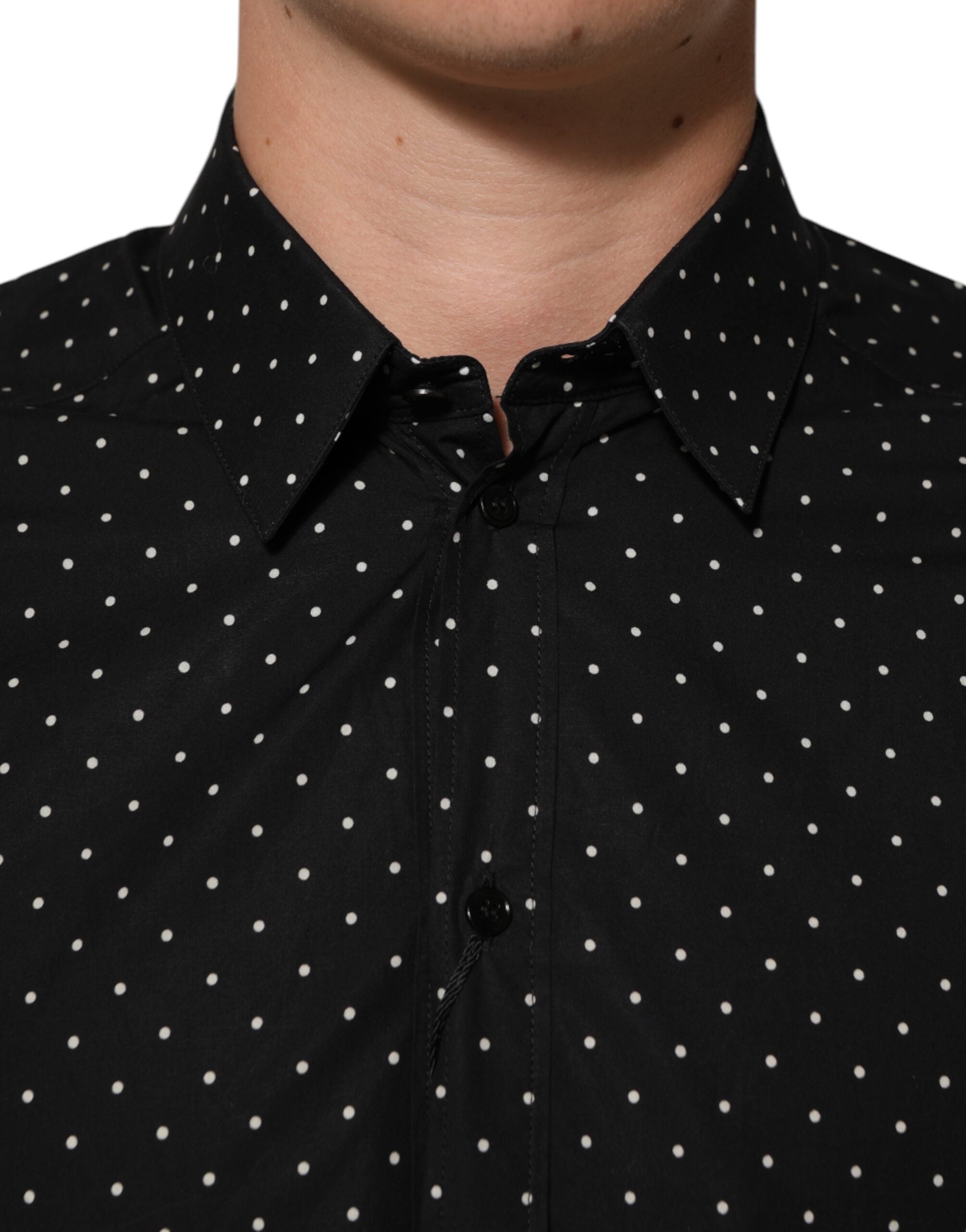 Dolce & Gabbana Schwarzes Polka Dot Cotton GOLD Herren Hemd