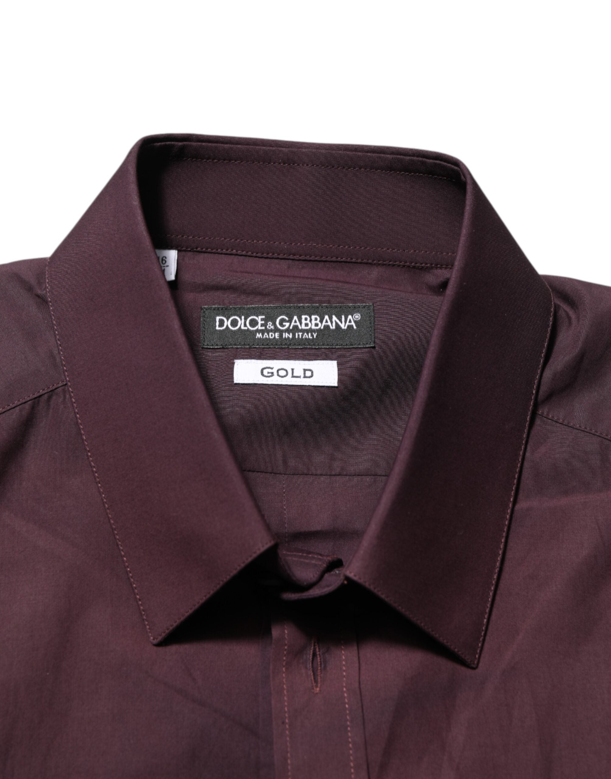 Dolce & Gabbana Kastanienbraunes Baumwollhemd mit Kragen GOLD Formal Dress Shirt