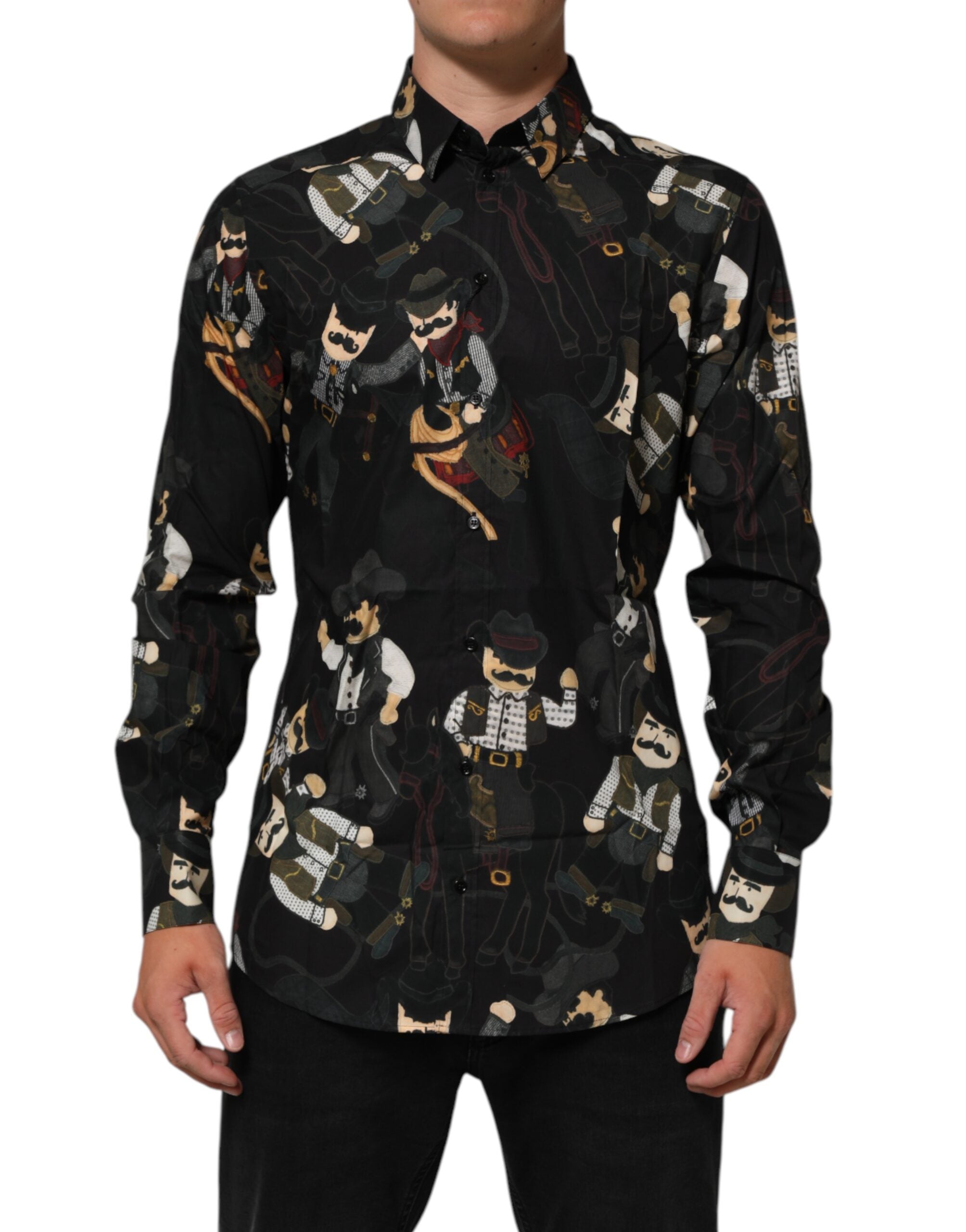 Dolce & Gabbana Schwarzes Cowboy-Hemd mit Kragen GOLD Formal Dress Shirt