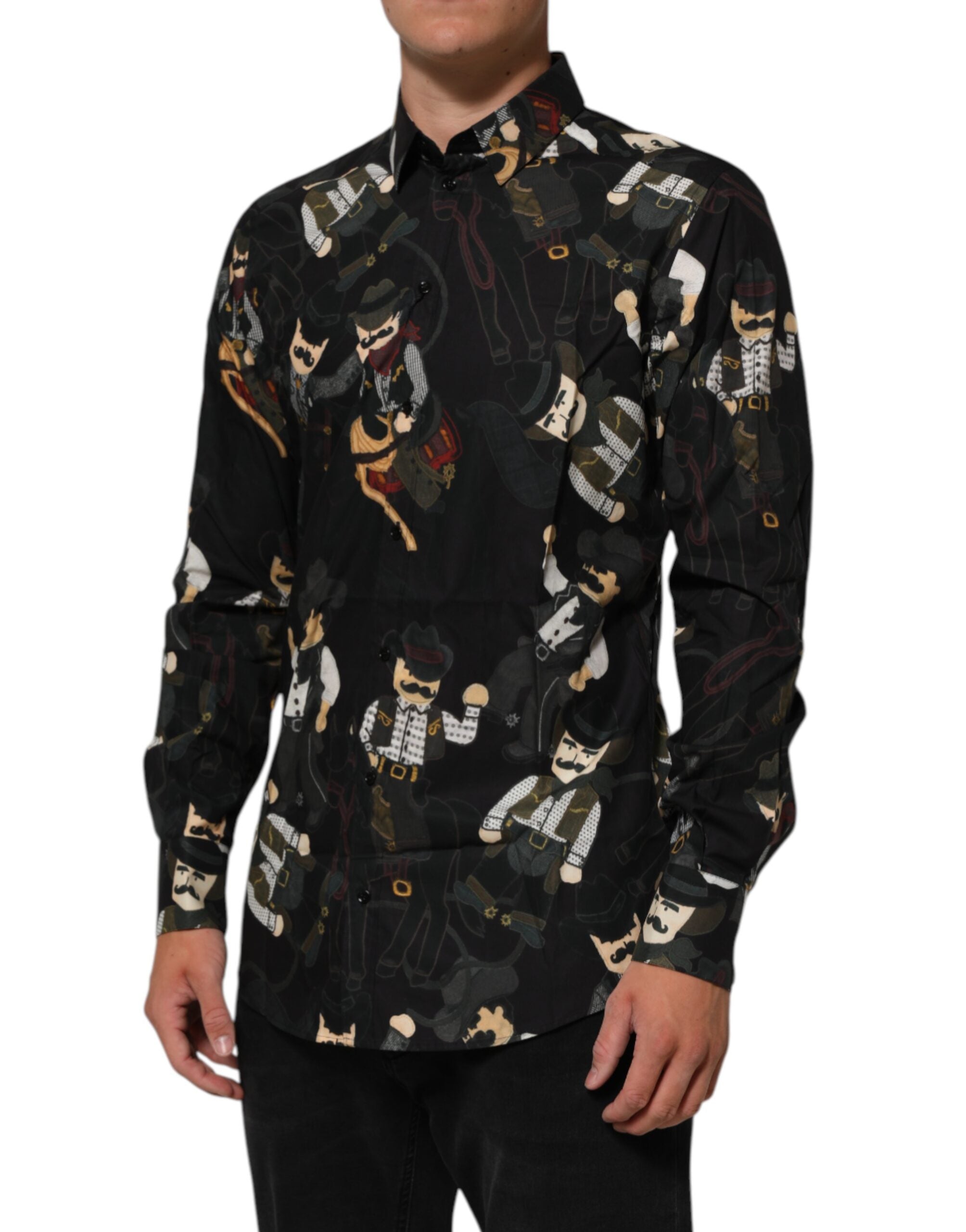 Dolce & Gabbana Schwarzes Cowboy-Hemd mit Kragen GOLD Formal Dress Shirt