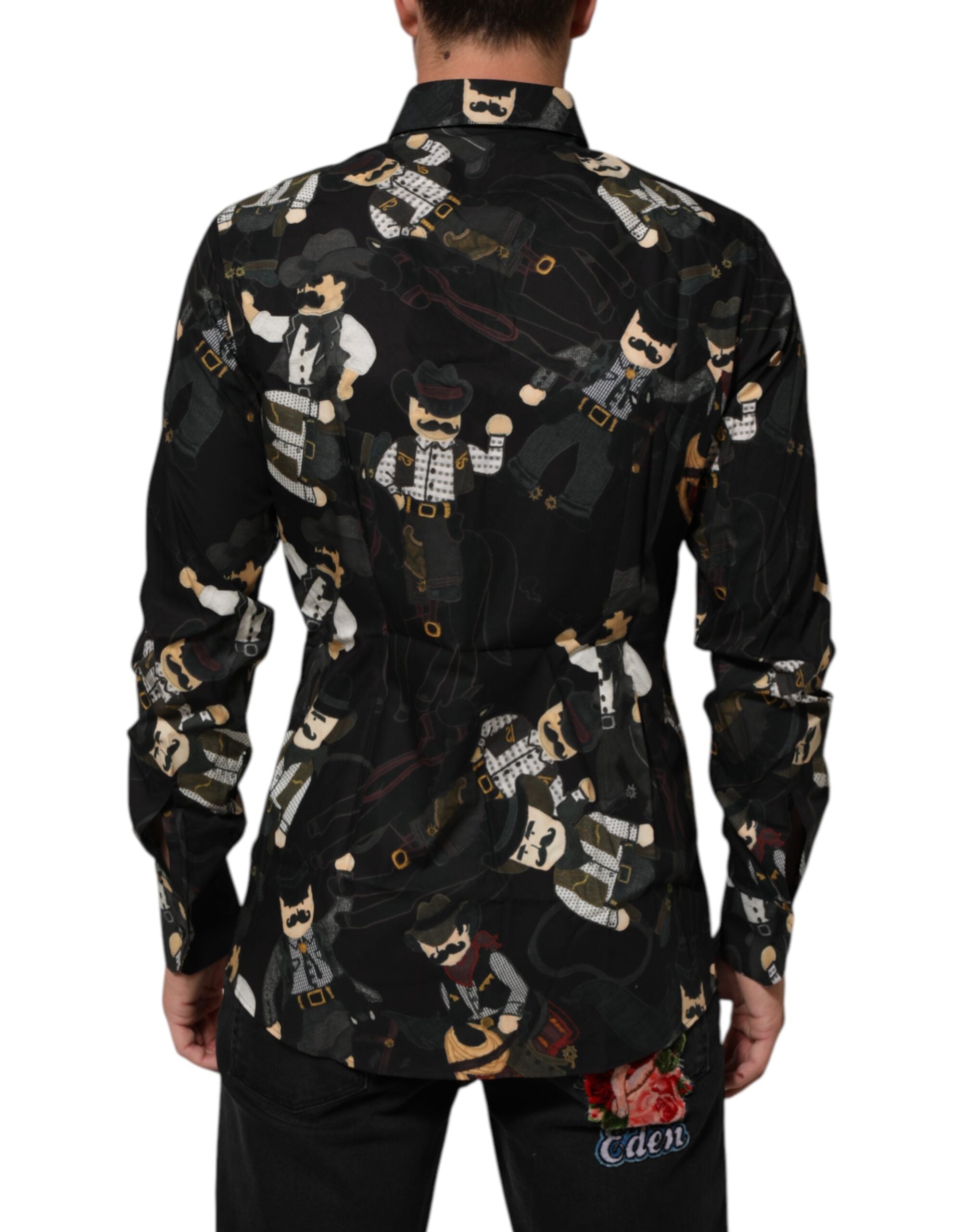Dolce & Gabbana Schwarzes Cowboy-Hemd mit Kragen GOLD Formal Dress Shirt