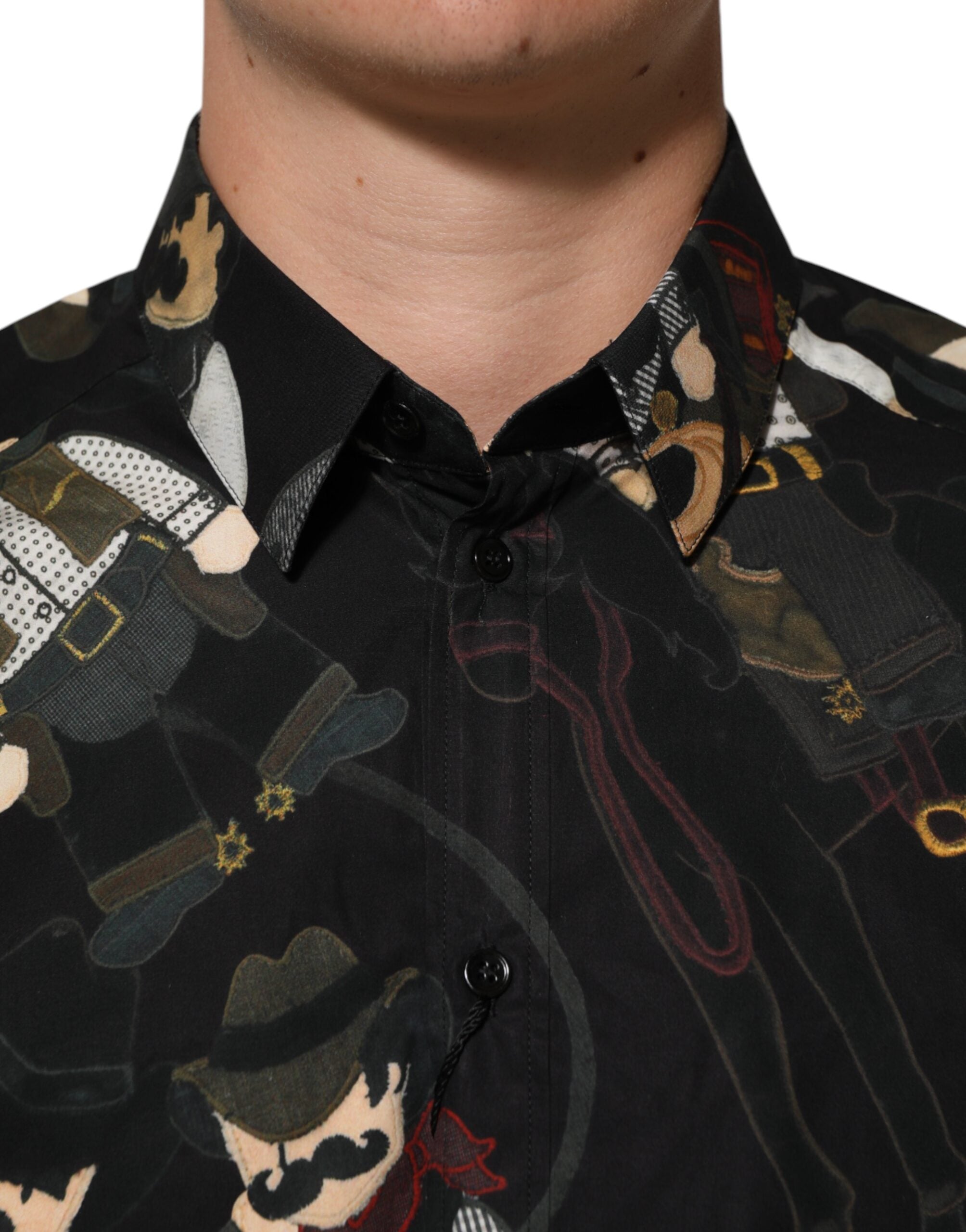 Dolce & Gabbana Schwarzes Cowboy-Hemd mit Kragen GOLD Formal Dress Shirt