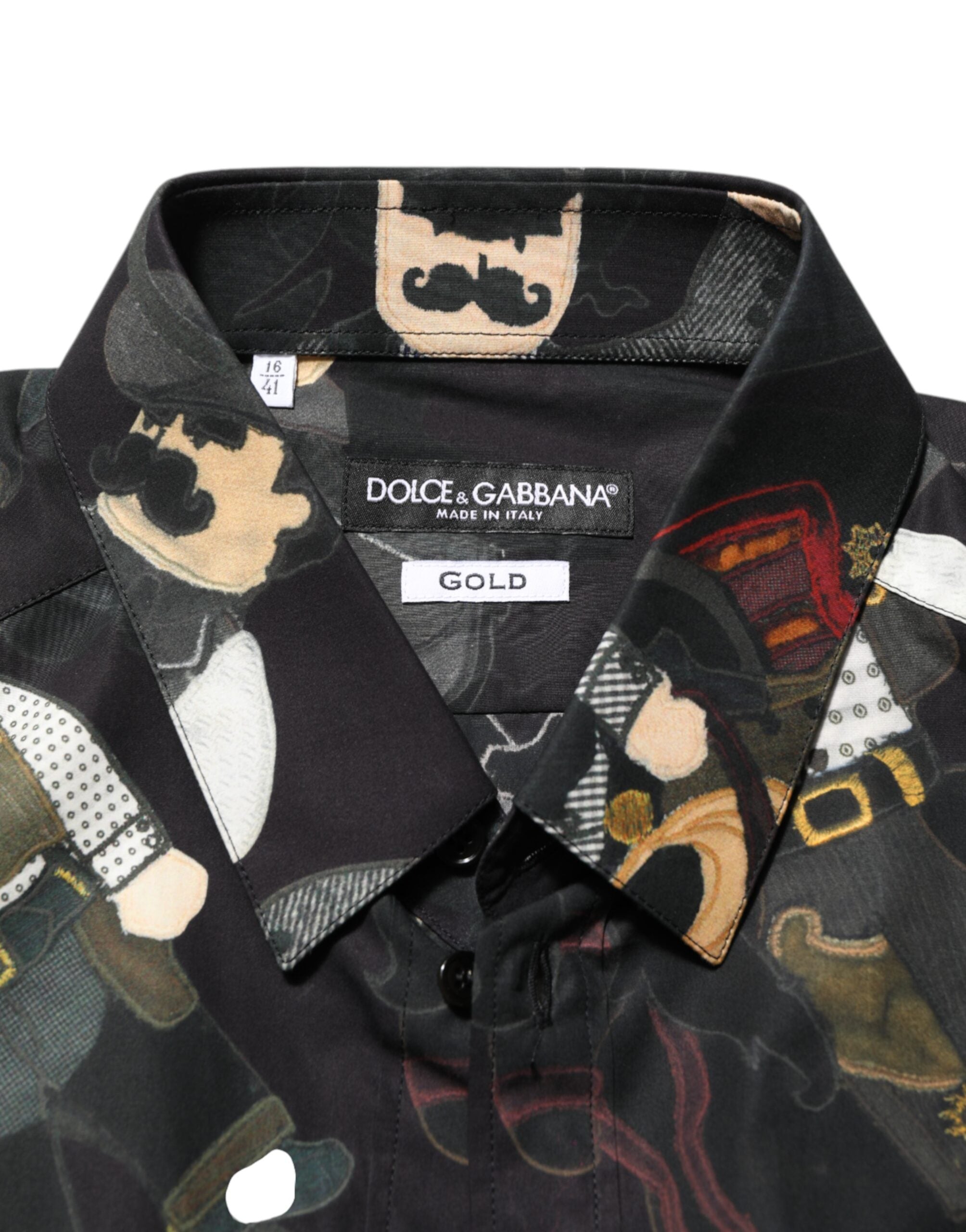Dolce & Gabbana Schwarzes Cowboy-Hemd mit Kragen GOLD Formal Dress Shirt