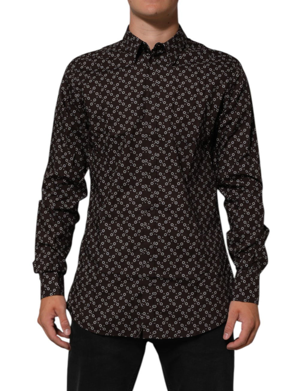 Dolce & Gabbana BrownFloral Collared GOLD Formelles Hemd