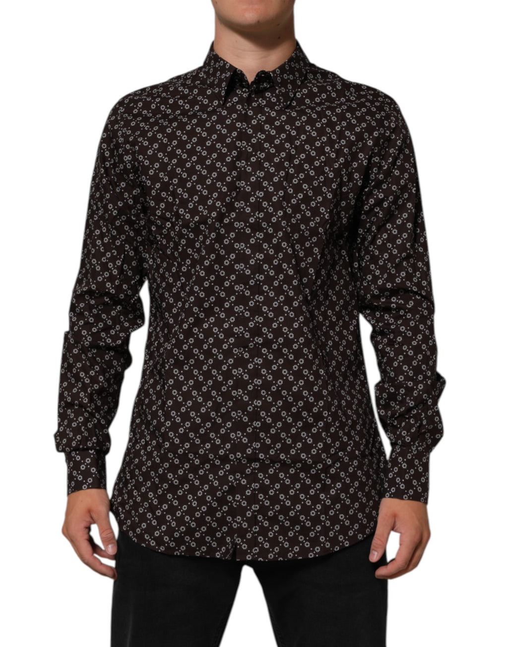 Dolce & Gabbana BrownFloral Collared GOLD Formelles Hemd