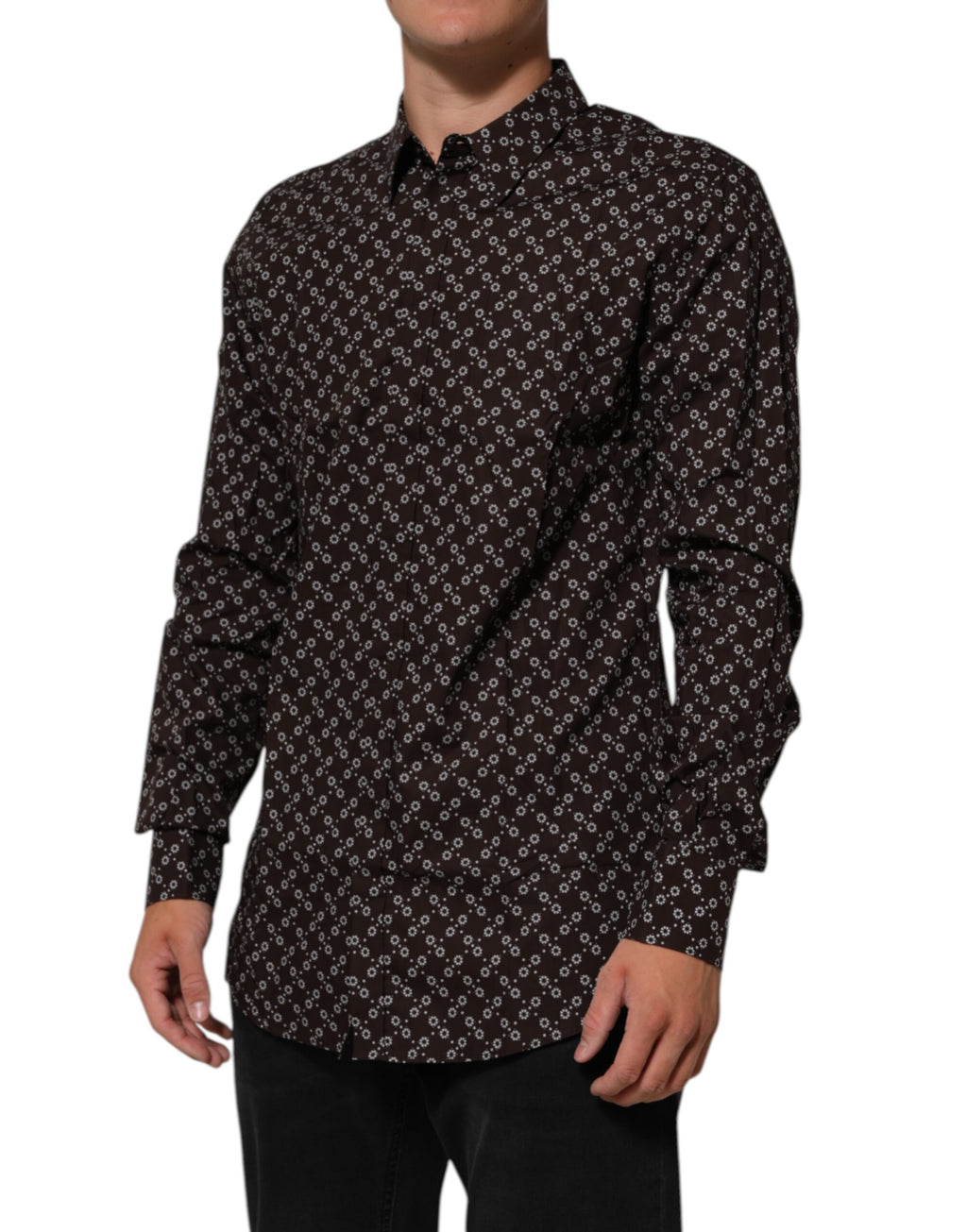 Dolce & Gabbana BrownFloral Collared GOLD Formelles Hemd