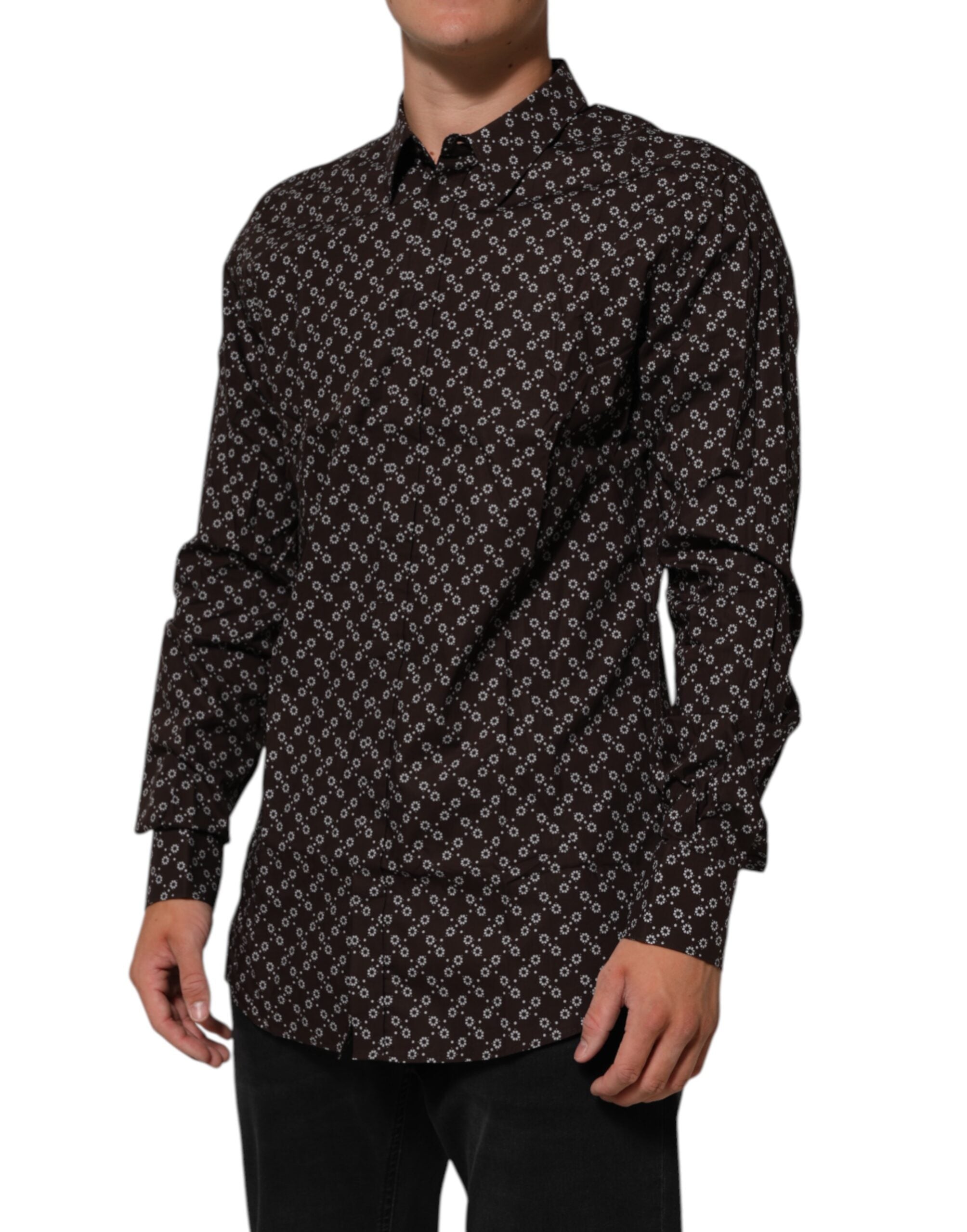 Dolce & Gabbana BrownFloral Collared GOLD Formelles Hemd