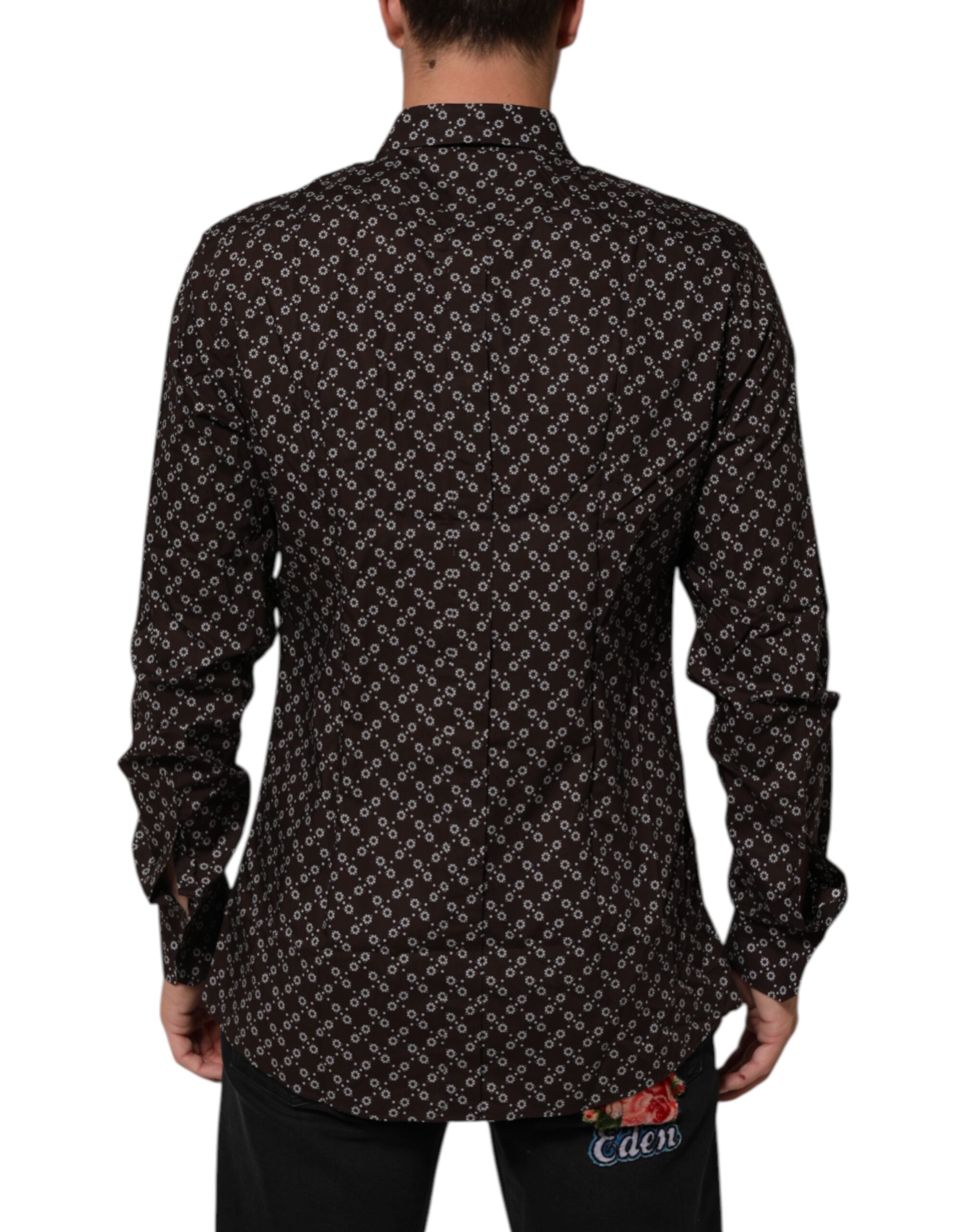 Dolce & Gabbana BrownFloral Collared GOLD Formelles Hemd