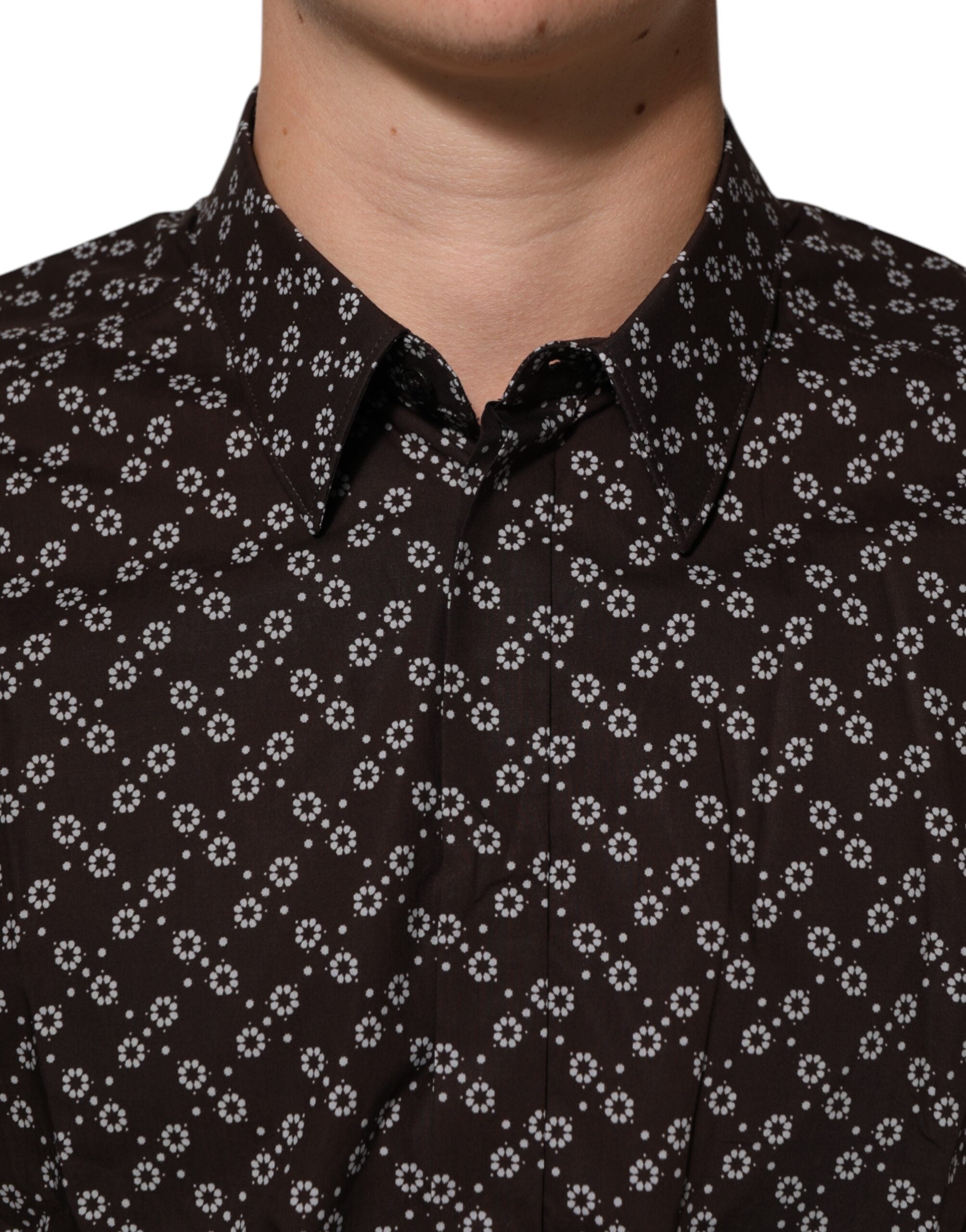 Dolce & Gabbana BrownFloral Collared GOLD Formelles Hemd