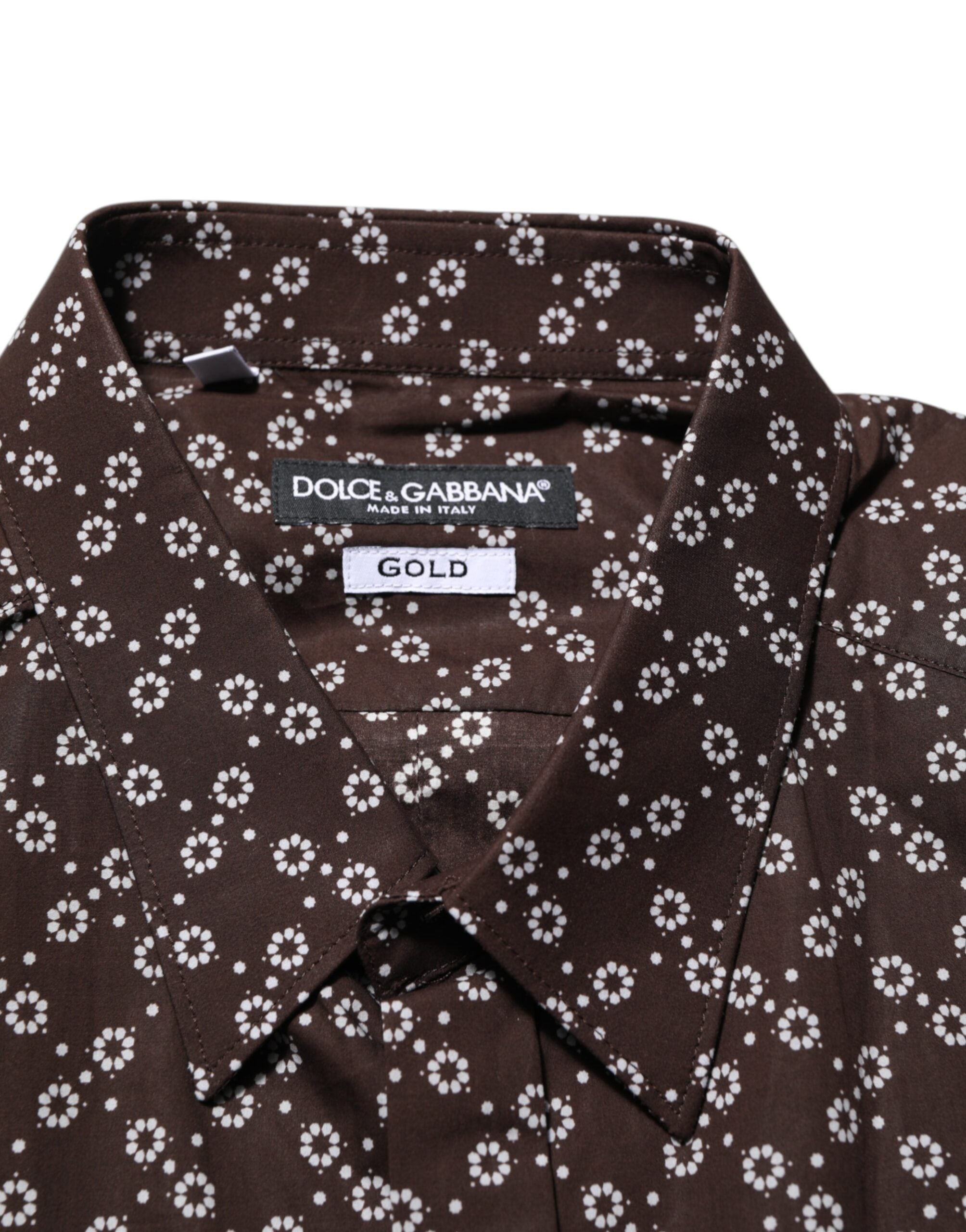 Dolce & Gabbana BrownFloral Collared GOLD Formelles Hemd