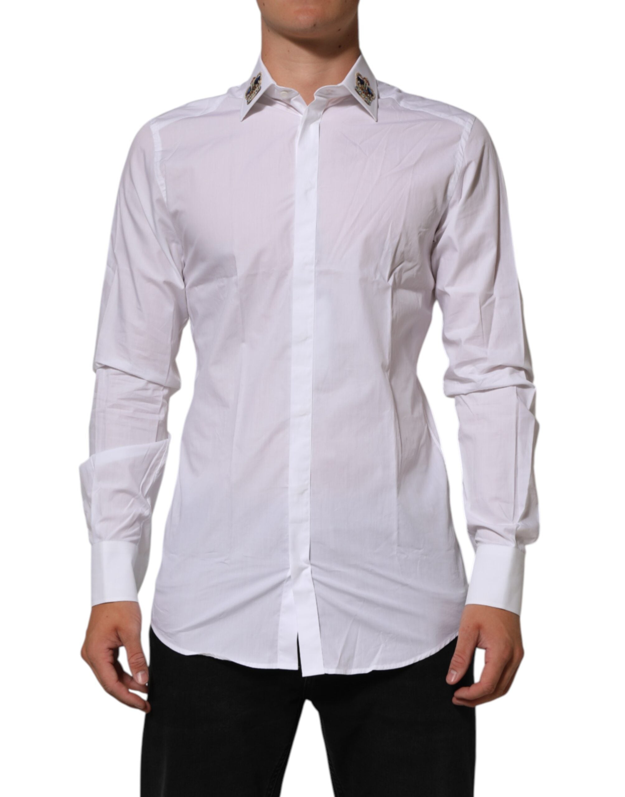 Dolce & Gabbana Weißes Kronenhemd mit Kragen GOLD Formal Dress Shirt