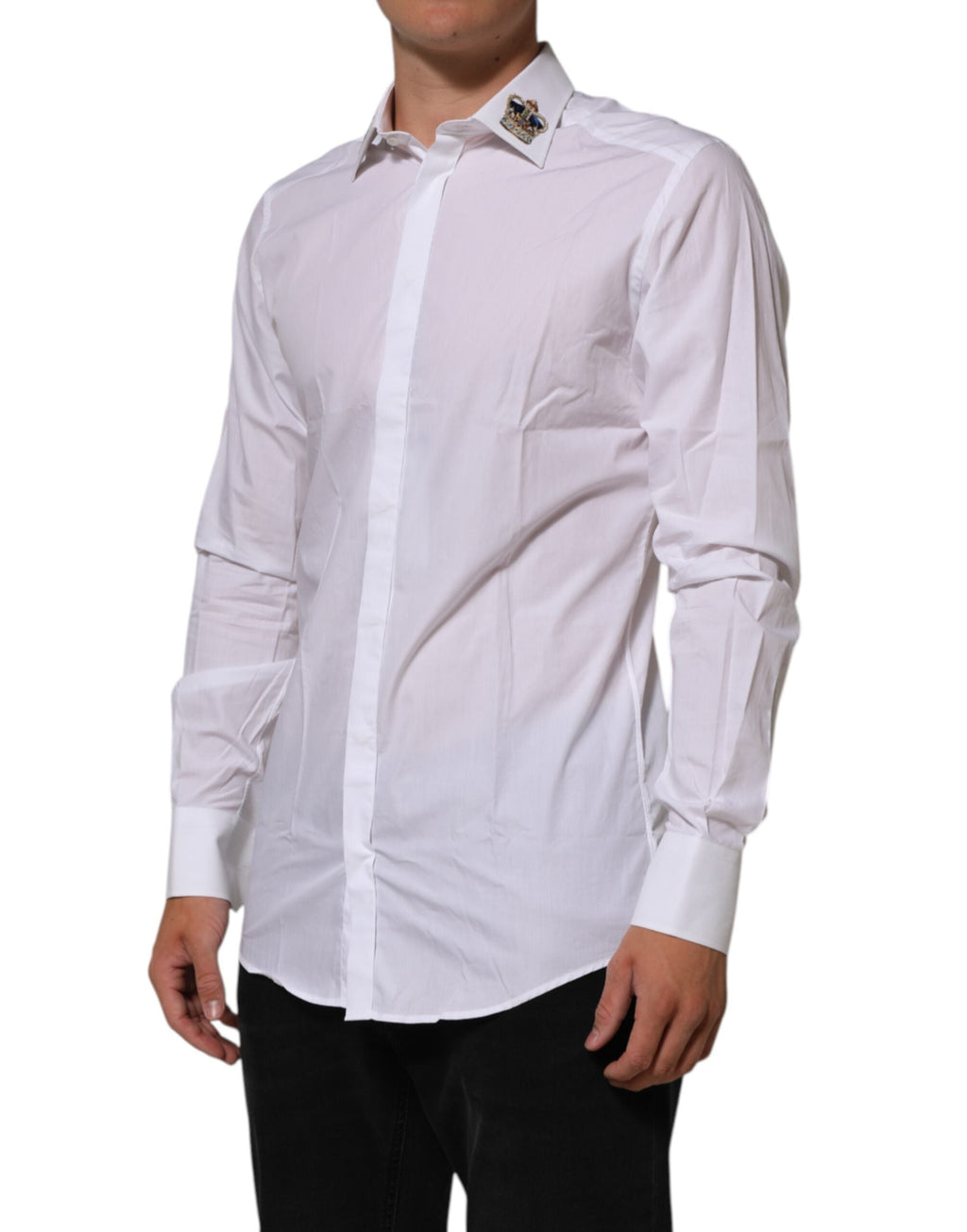 Dolce & Gabbana Weißes Kronenhemd mit Kragen GOLD Formal Dress Shirt