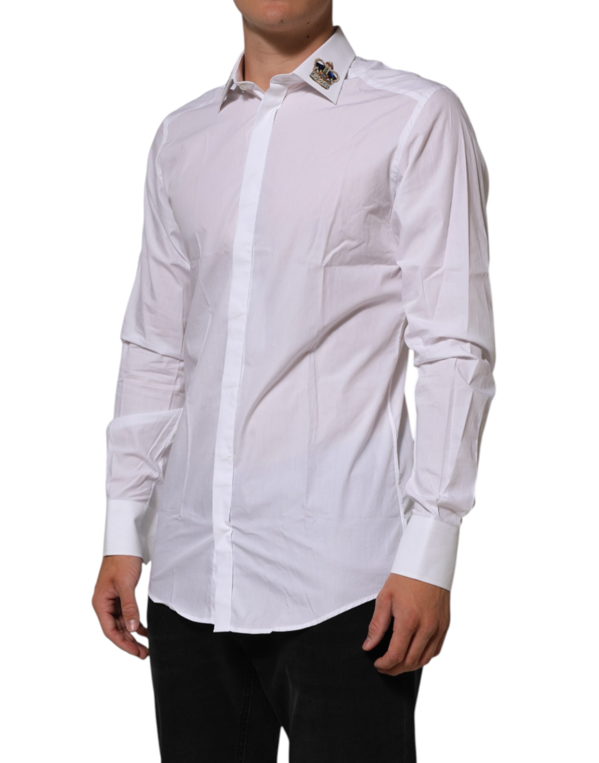Dolce & Gabbana Weißes Kronenhemd mit Kragen GOLD Formal Dress Shirt