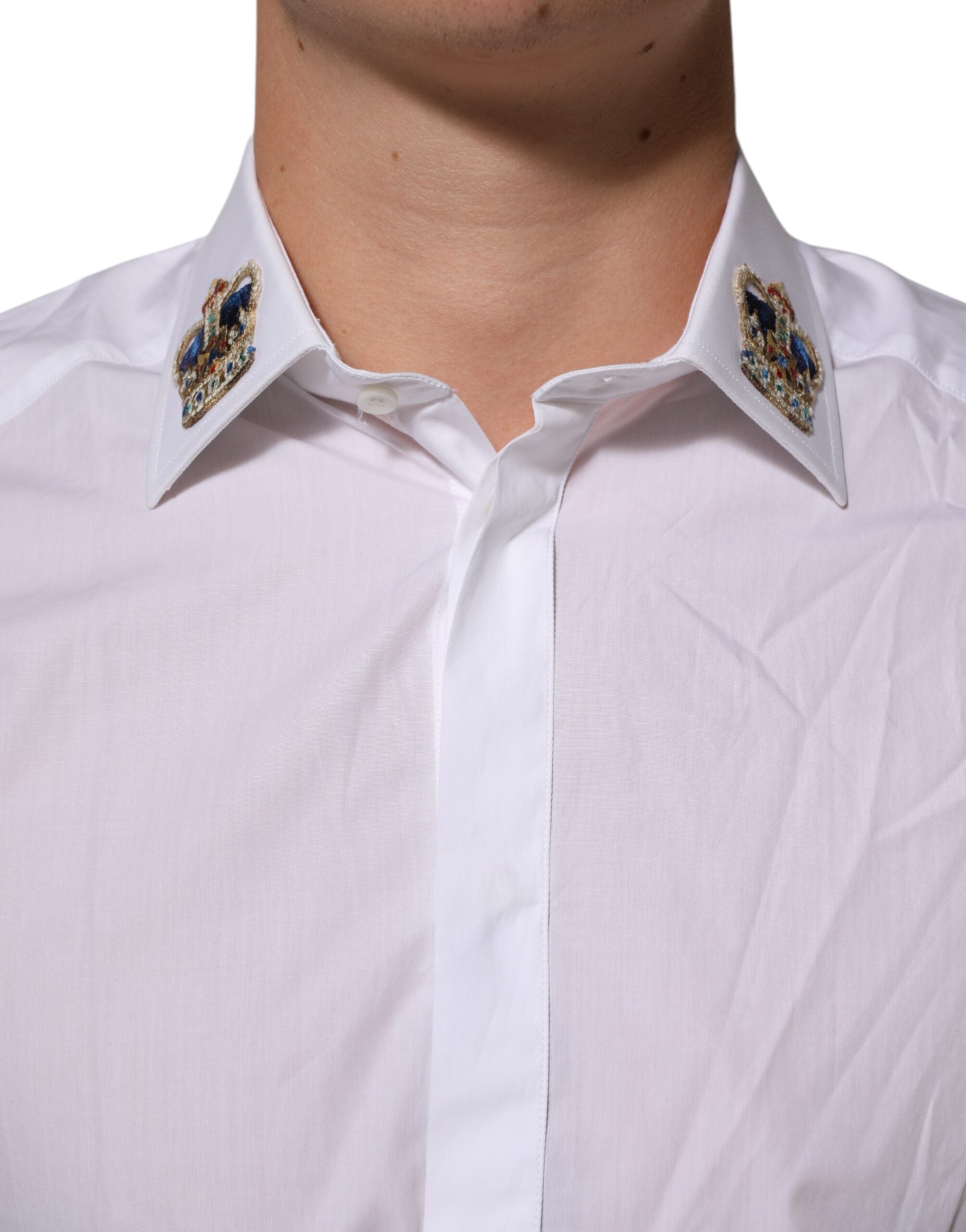 Dolce & Gabbana Weißes Kronenhemd mit Kragen GOLD Formal Dress Shirt