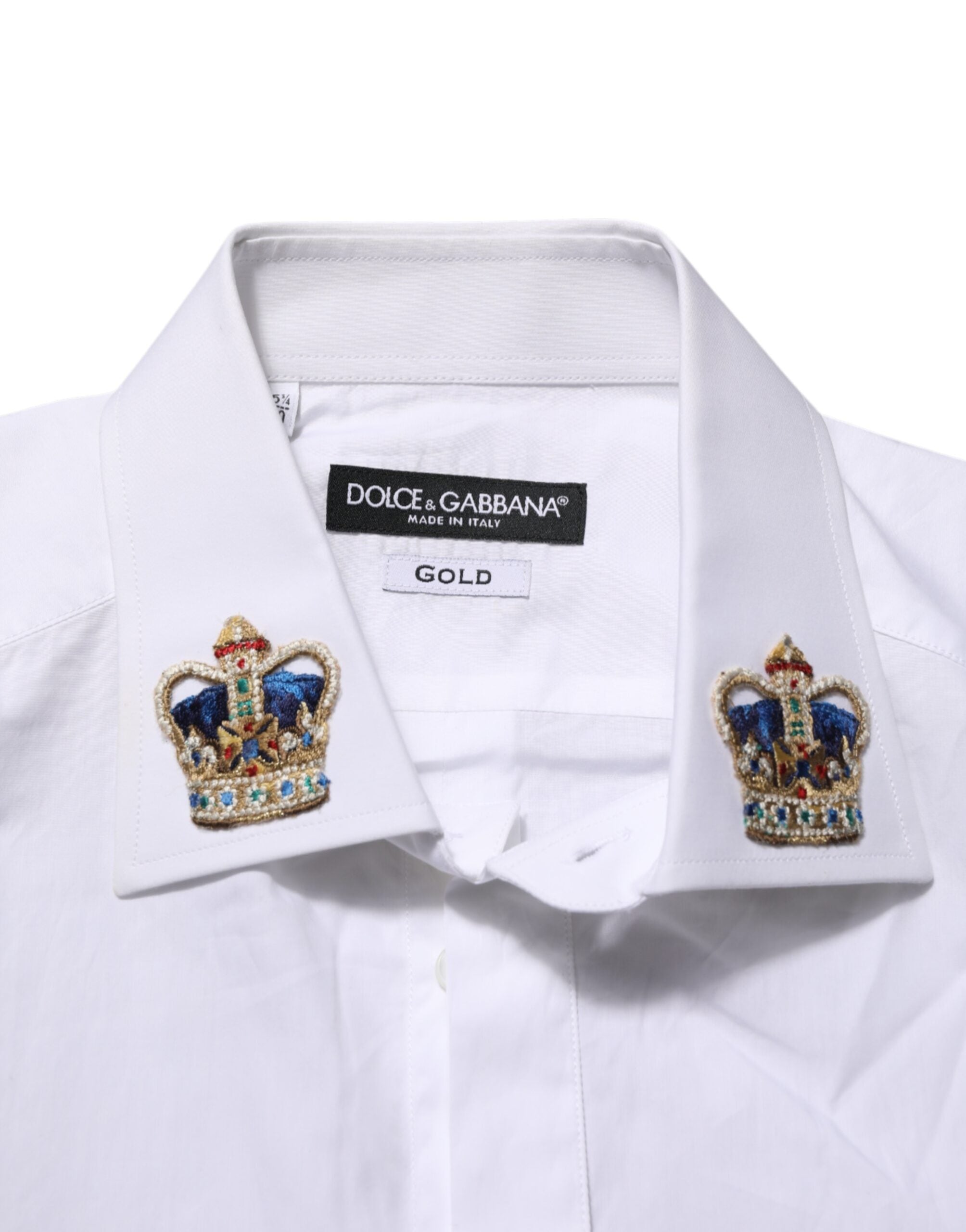 Dolce & Gabbana Weißes Kronenhemd mit Kragen GOLD Formal Dress Shirt