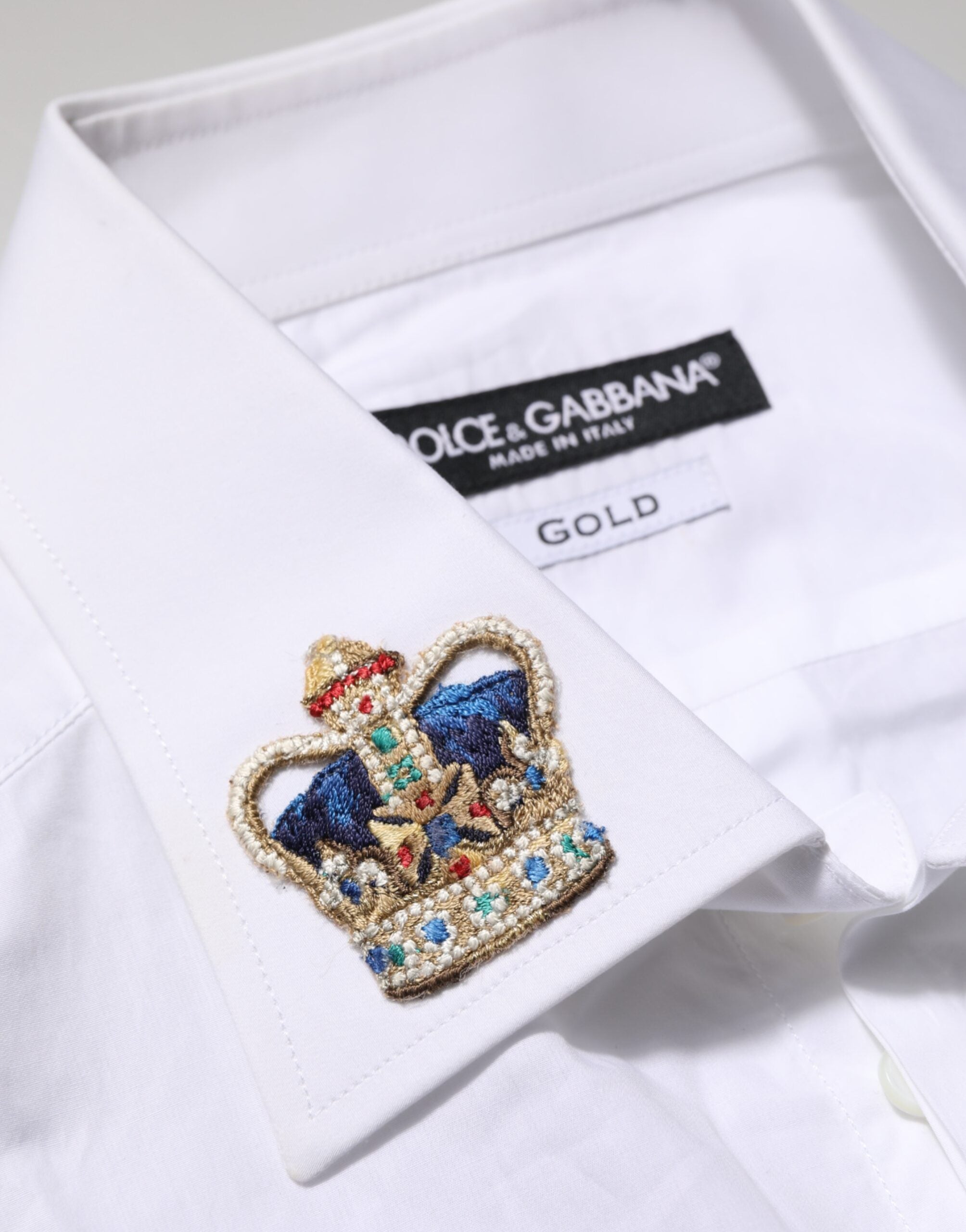 Dolce & Gabbana Weißes Kronenhemd mit Kragen GOLD Formal Dress Shirt
