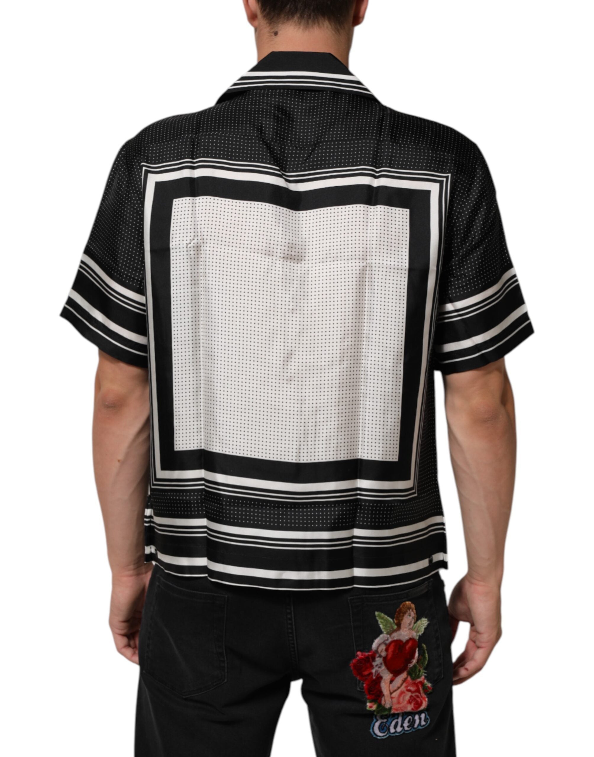 Dolce & Gabbana Schwarzes weißes StreifenPunkt Print Casual Polo Shirt
