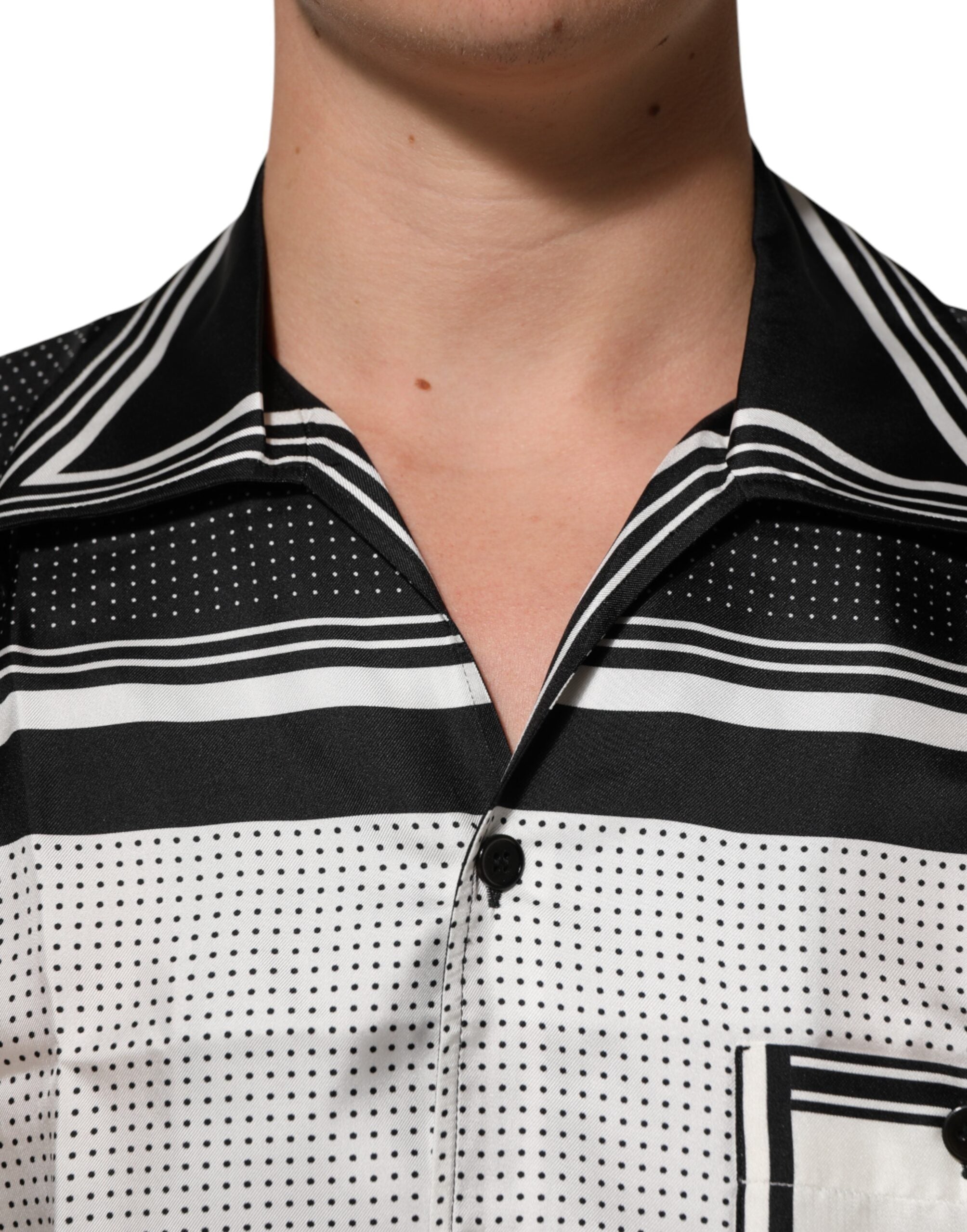 Dolce & Gabbana Schwarzes weißes StreifenPunkt Print Casual Polo Shirt