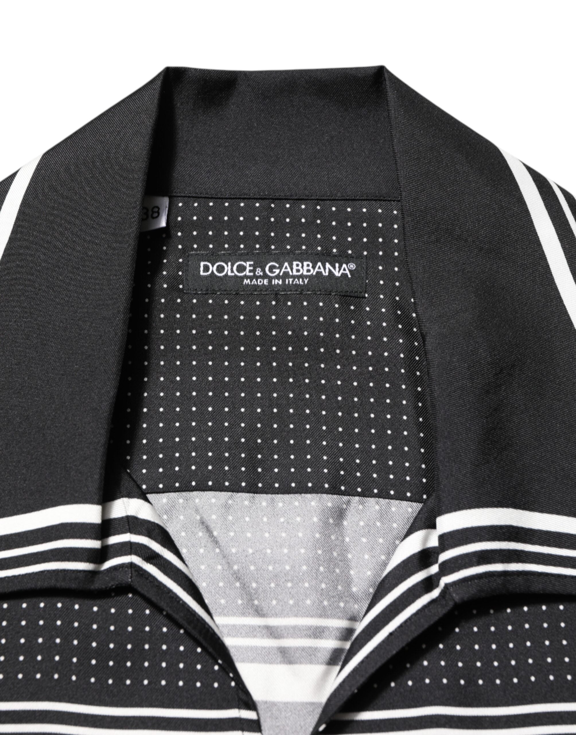 Dolce & Gabbana Schwarzes weißes StreifenPunkt Print Casual Polo Shirt
