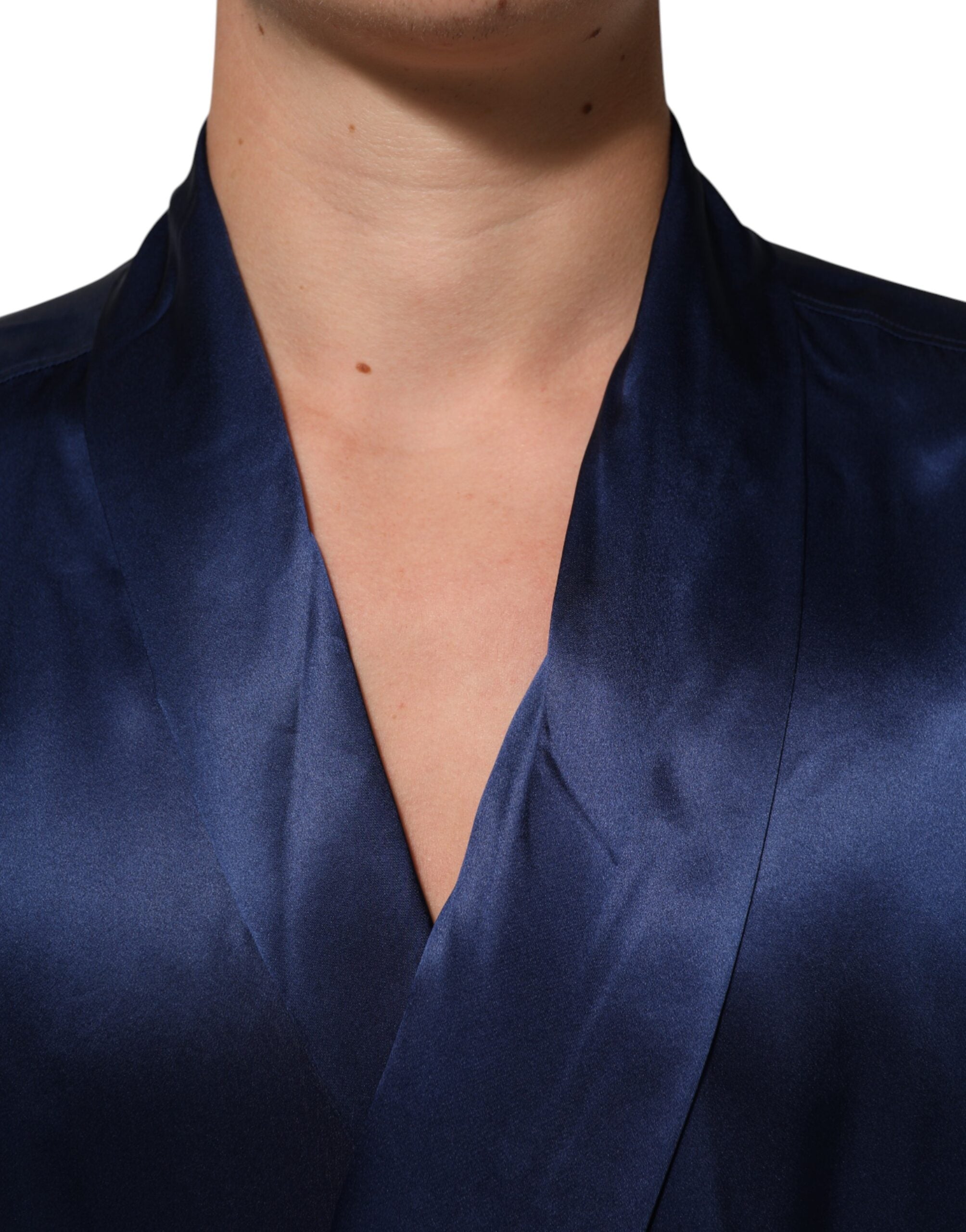 Dolce & Gabbana Blaues Oversize-Hemd aus Seidensatin mit langen Ärmeln