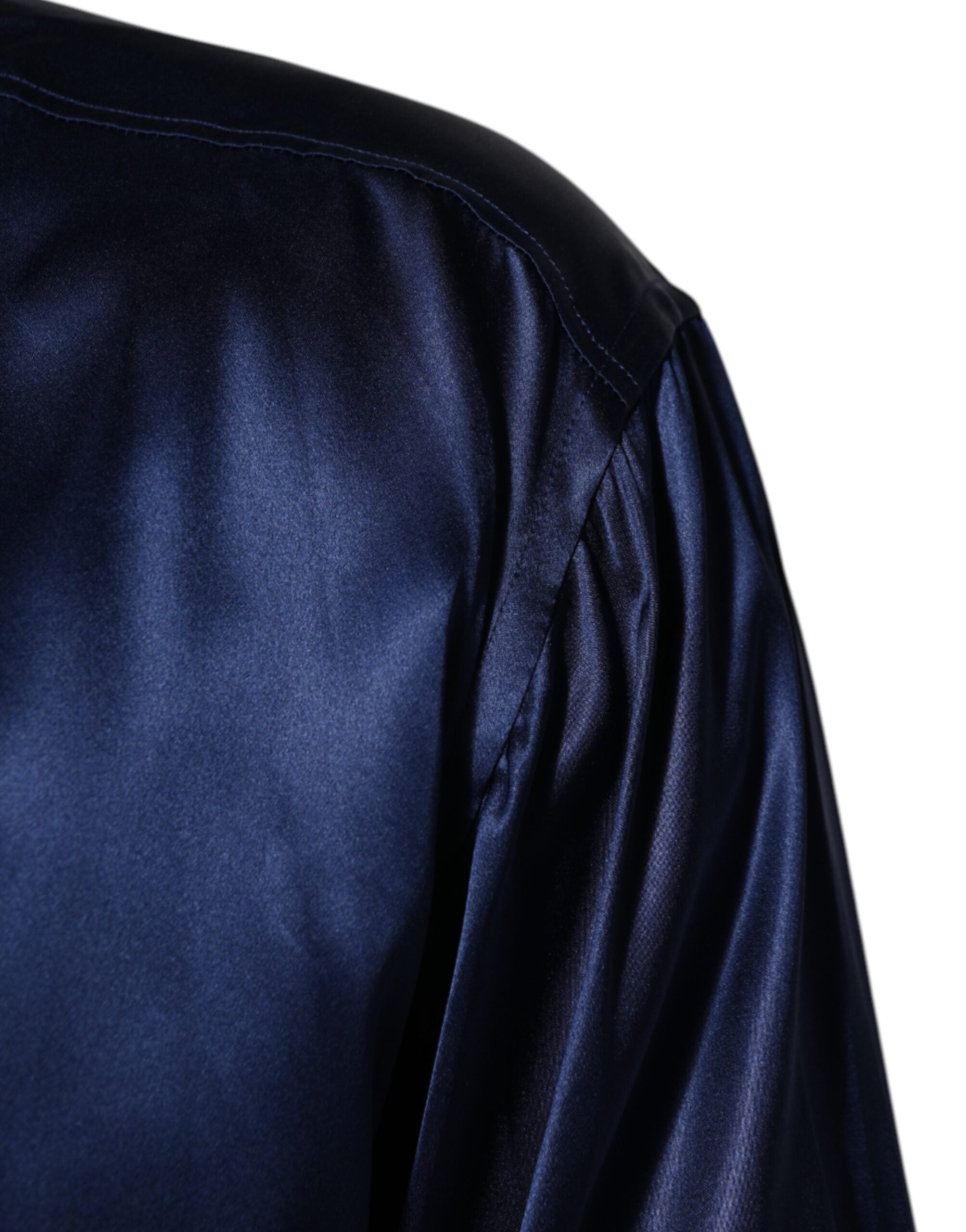 Dolce & Gabbana Blaues Oversize-Hemd aus Seidensatin mit langen Ärmeln