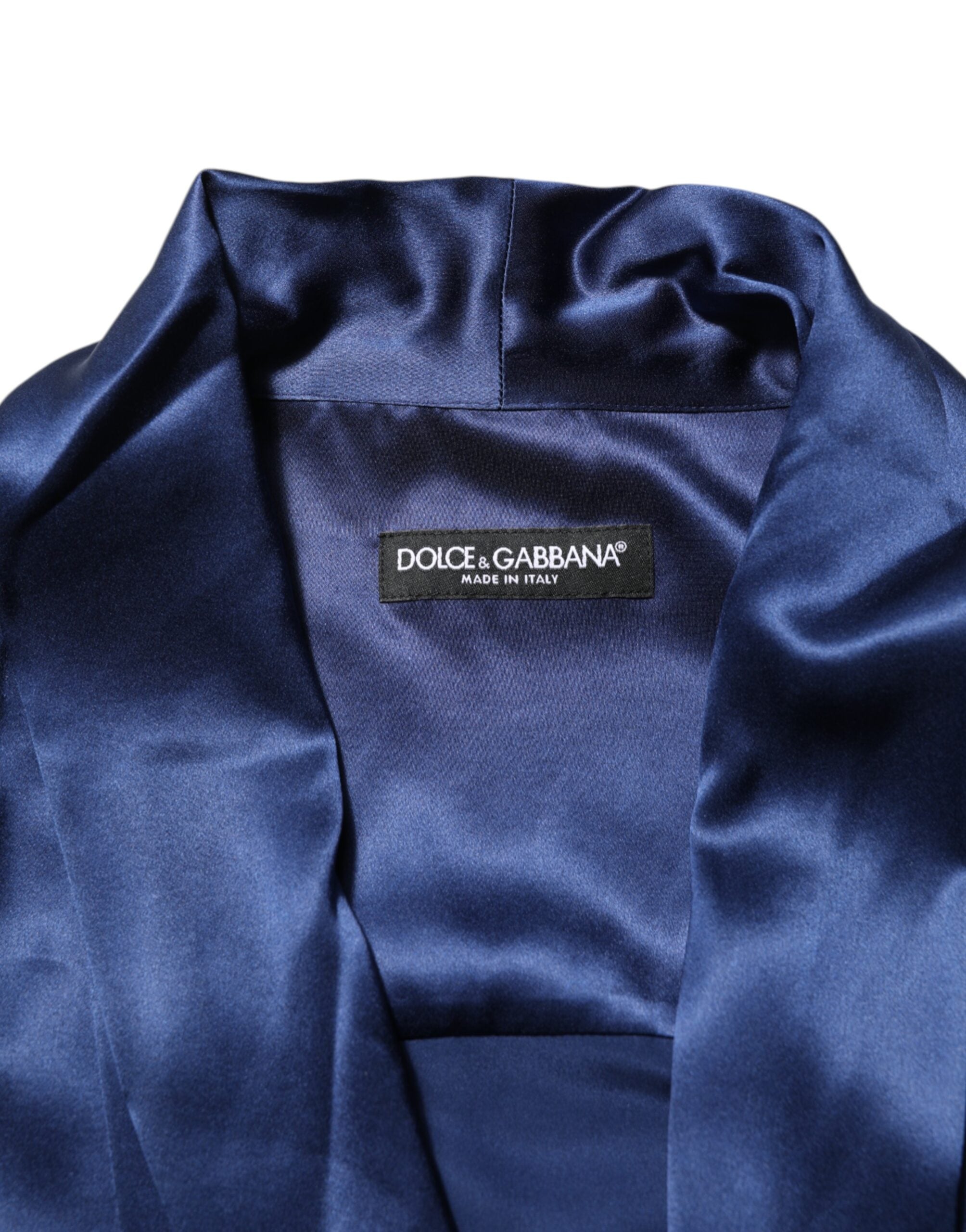 Dolce & Gabbana Blaues Oversize-Hemd aus Seidensatin mit langen Ärmeln