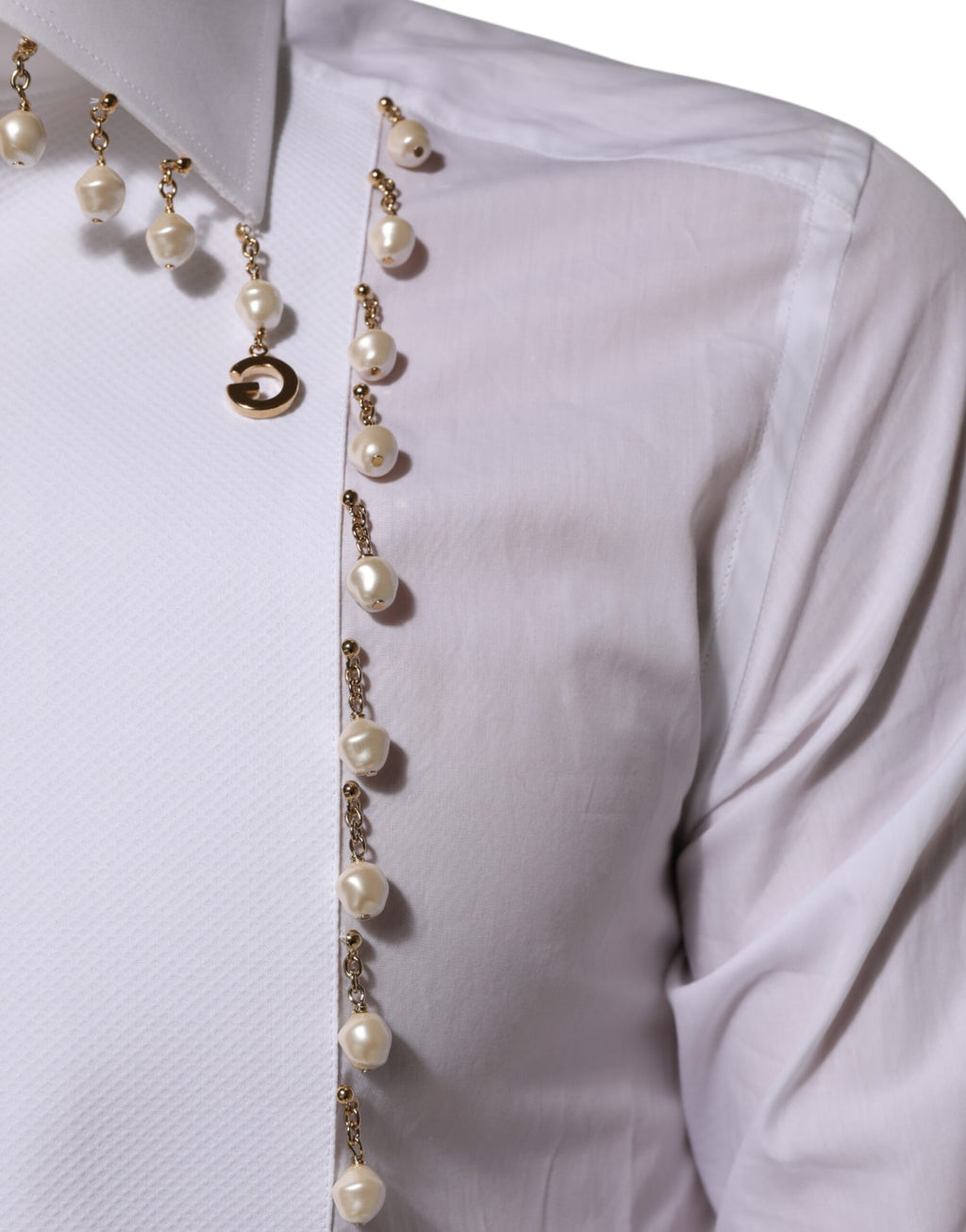 Dolce & Gabbana Weißes DG-Logo-Perlen-GOLD-Hemd aus Baumwolle für den formellen Anlass