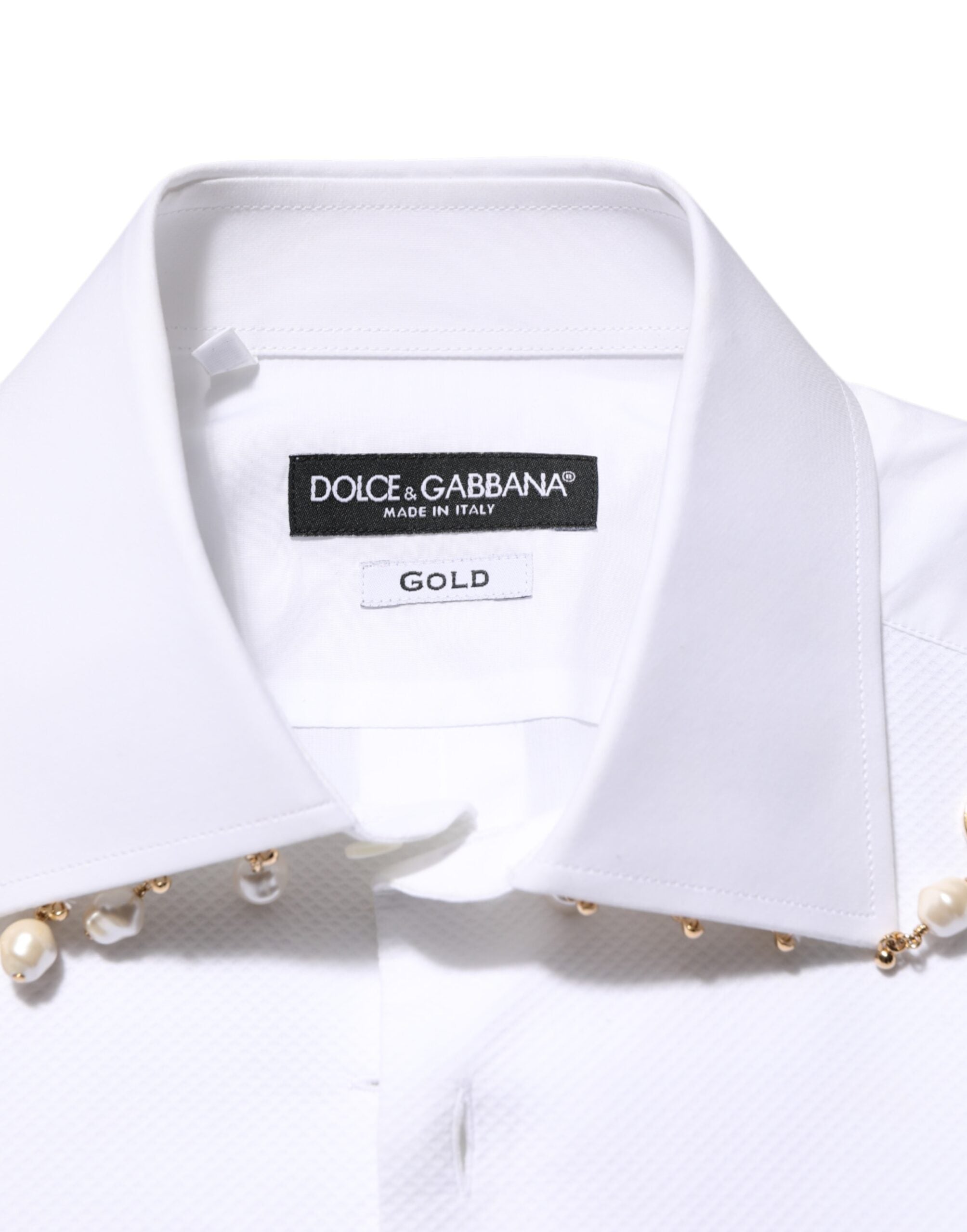Dolce & Gabbana Weißes DG-Logo-Perlen-GOLD-Hemd aus Baumwolle für den formellen Anlass