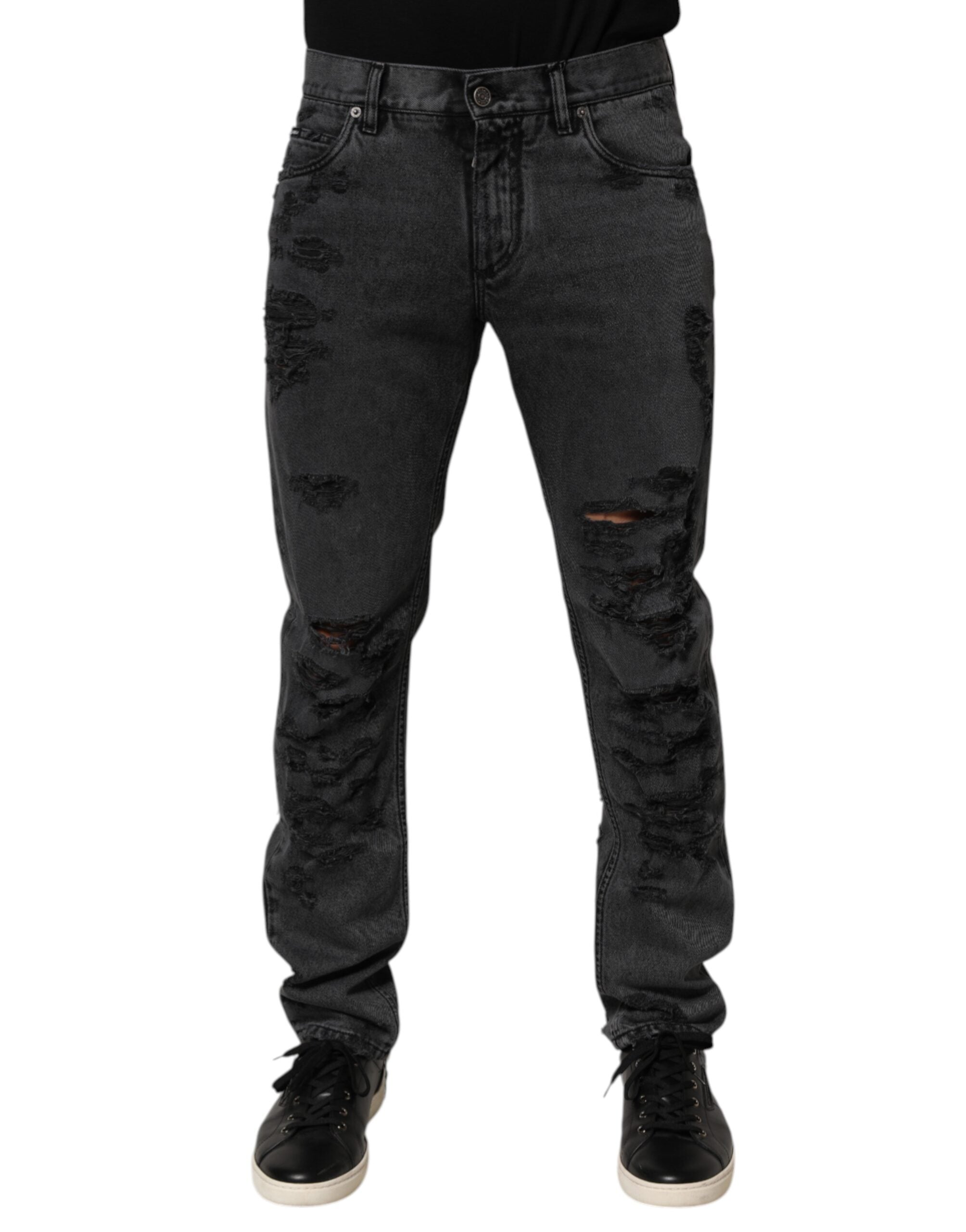 Dolce & Gabbana Schwarze zerfledderte Skinny Baumwolle Männer Denim Jeans
