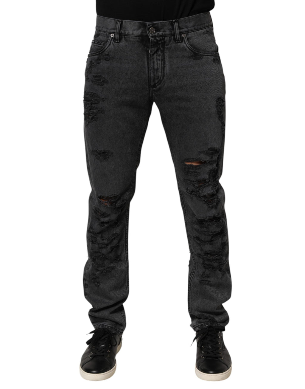 Dolce & Gabbana Schwarze zerfledderte Skinny Baumwolle Männer Denim Jeans