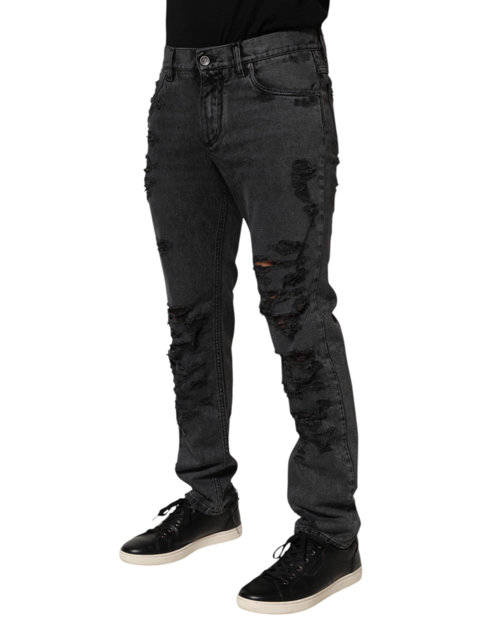 Dolce & Gabbana Schwarze zerfledderte Skinny Baumwolle Männer Denim Jeans