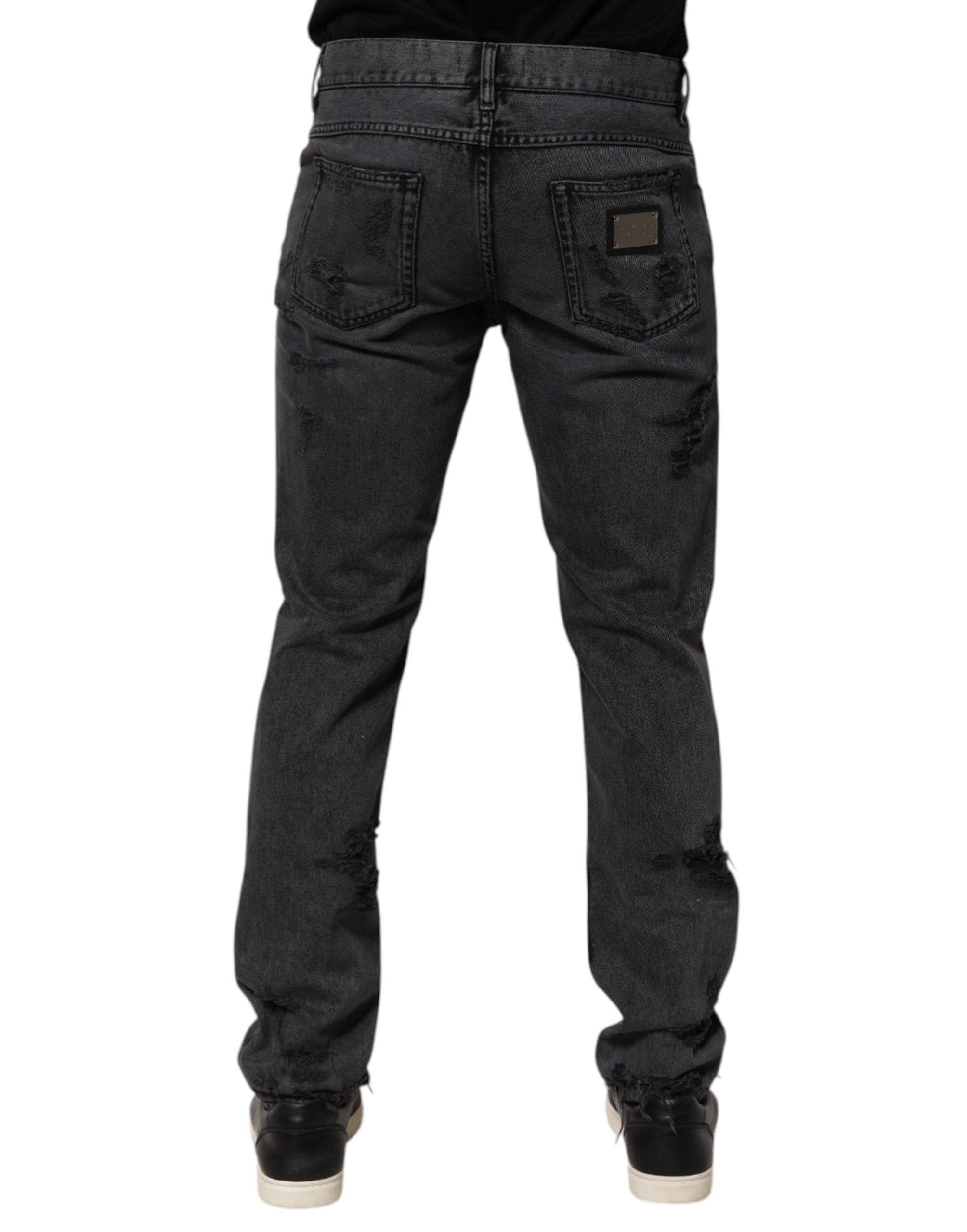 Dolce & Gabbana Schwarze zerfledderte Skinny Baumwolle Männer Denim Jeans
