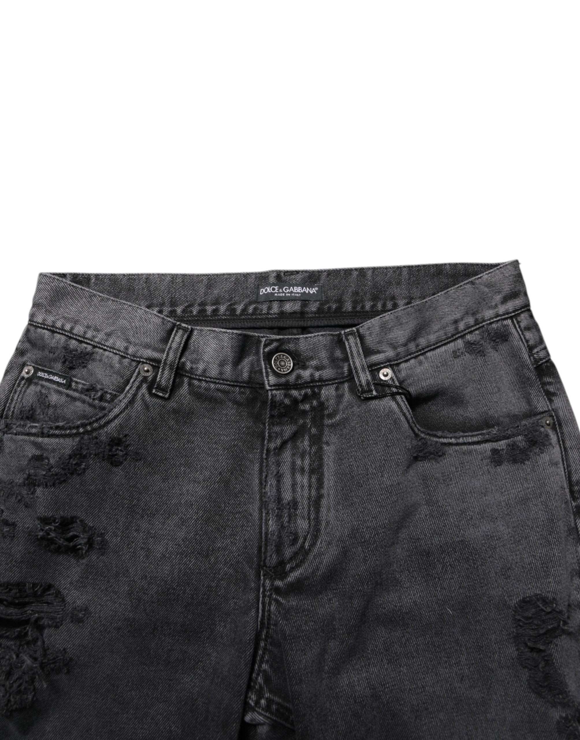 Dolce & Gabbana Schwarze zerfledderte Skinny Baumwolle Männer Denim Jeans