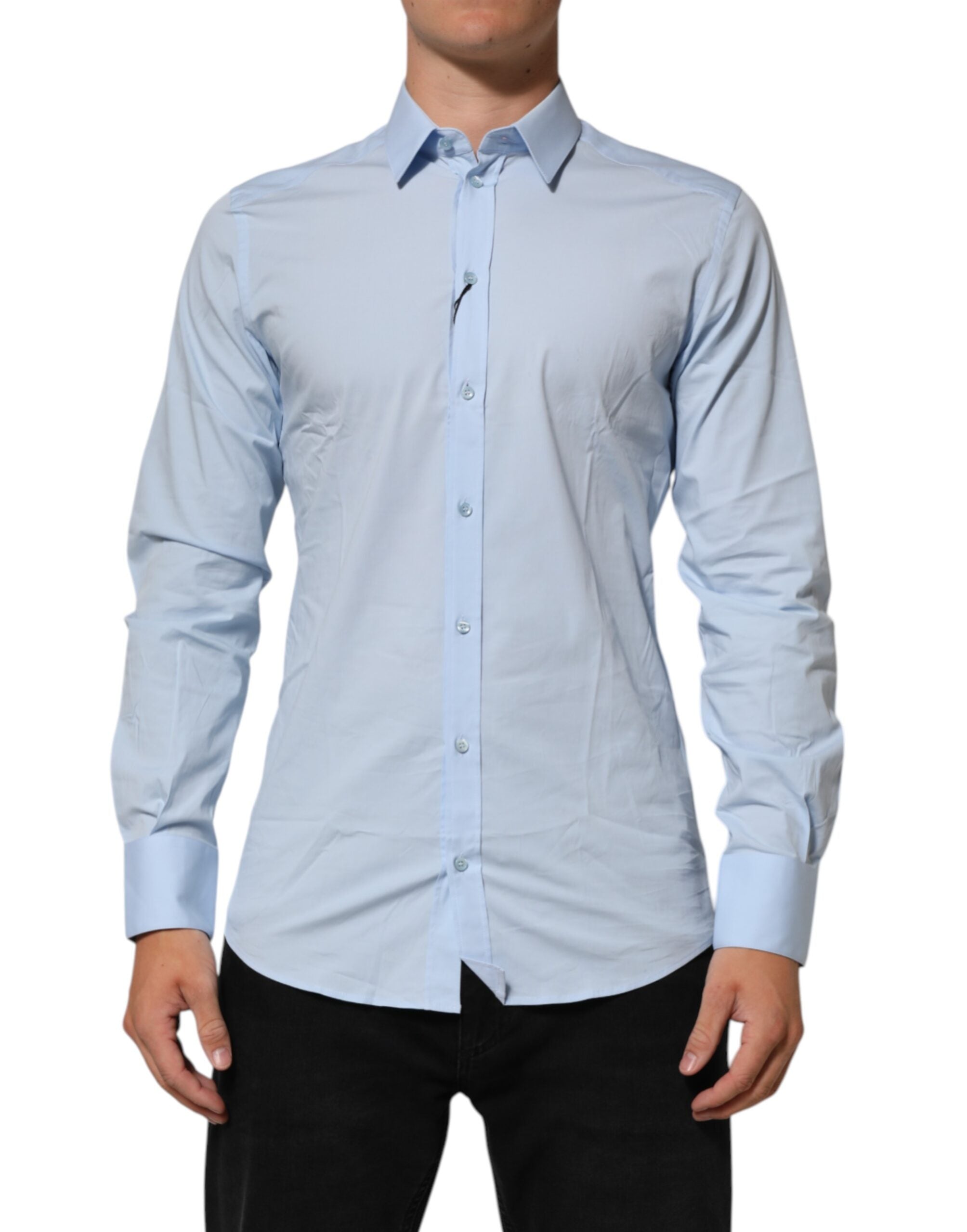 Dolce & Gabbana Hellblaues Baumwolle GOLD Formales Herrenhemd