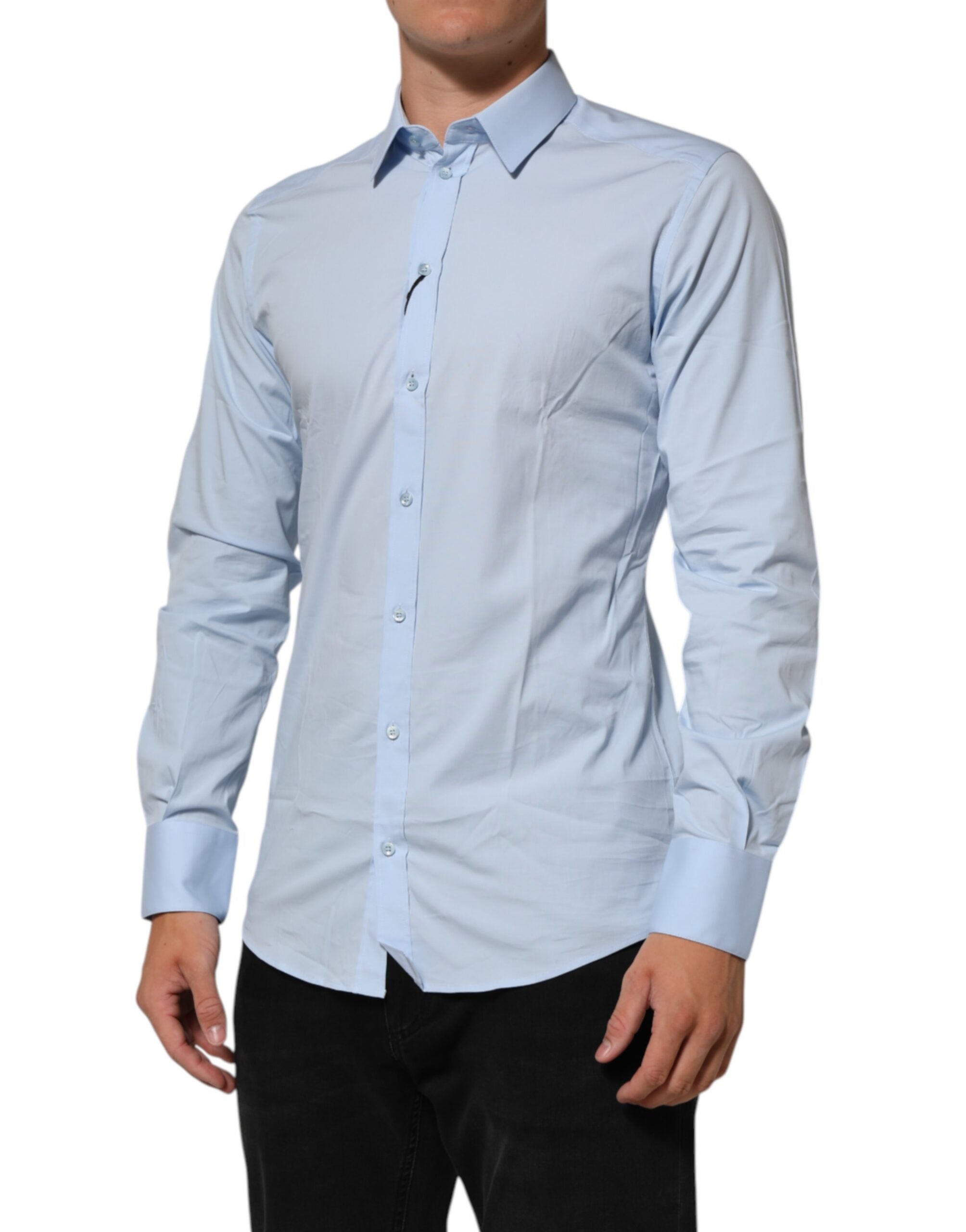 Dolce & Gabbana Hellblaues Baumwolle GOLD Formales Herrenhemd