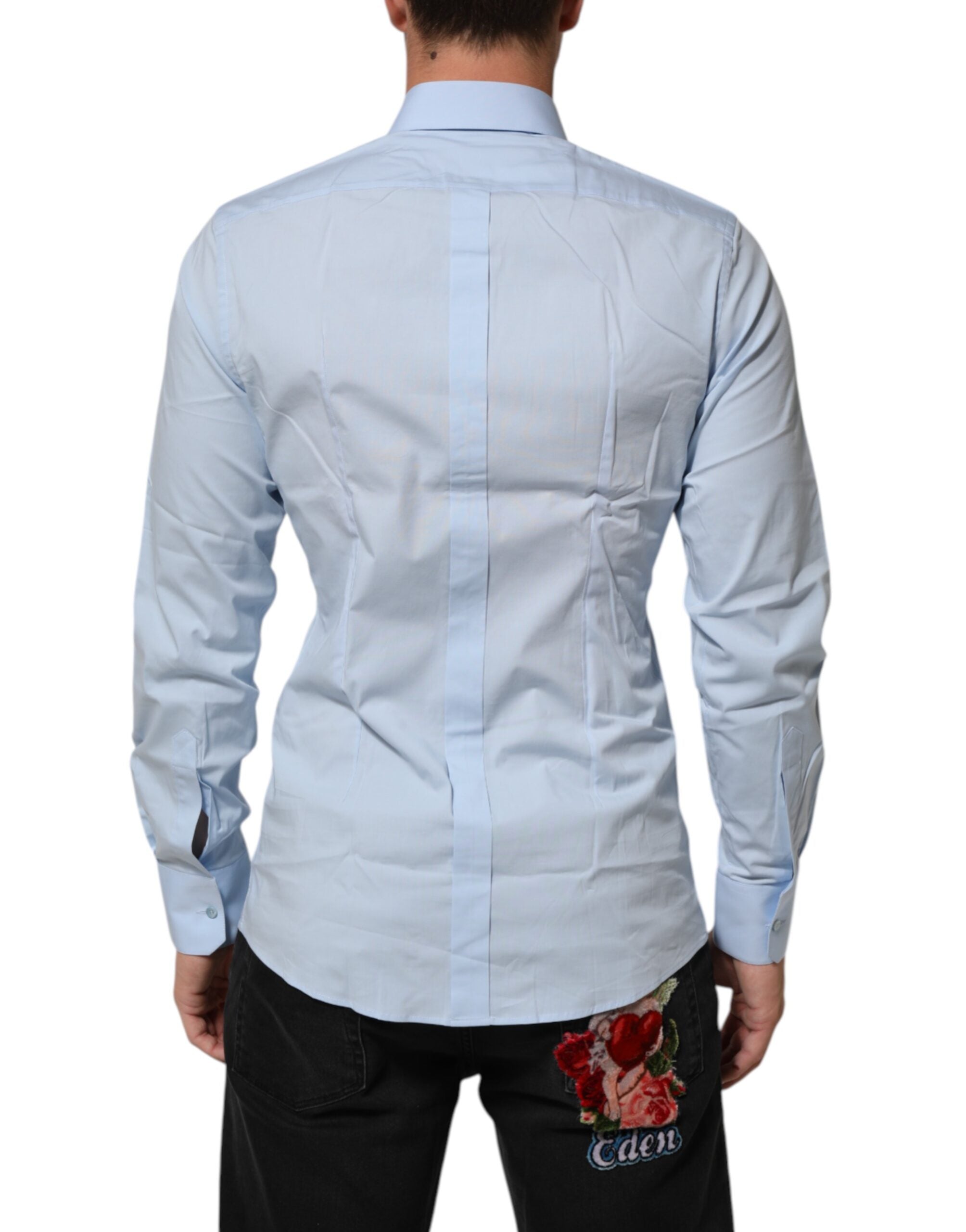 Dolce & Gabbana Hellblaues Baumwolle GOLD Formales Herrenhemd
