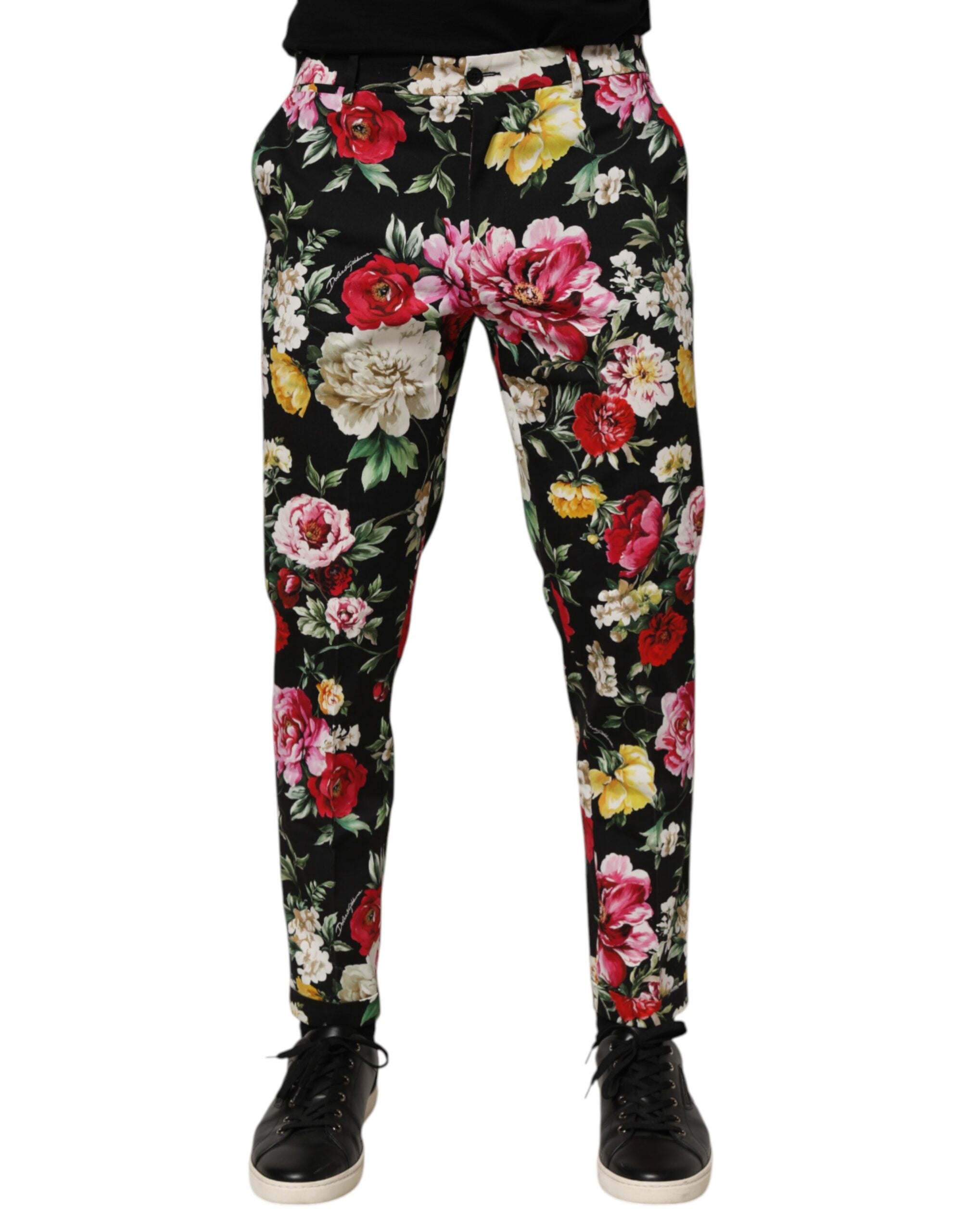 Dolce & Gabbana Schwarzes geblümtes Baumwollkleid Formelle Hosenhose
