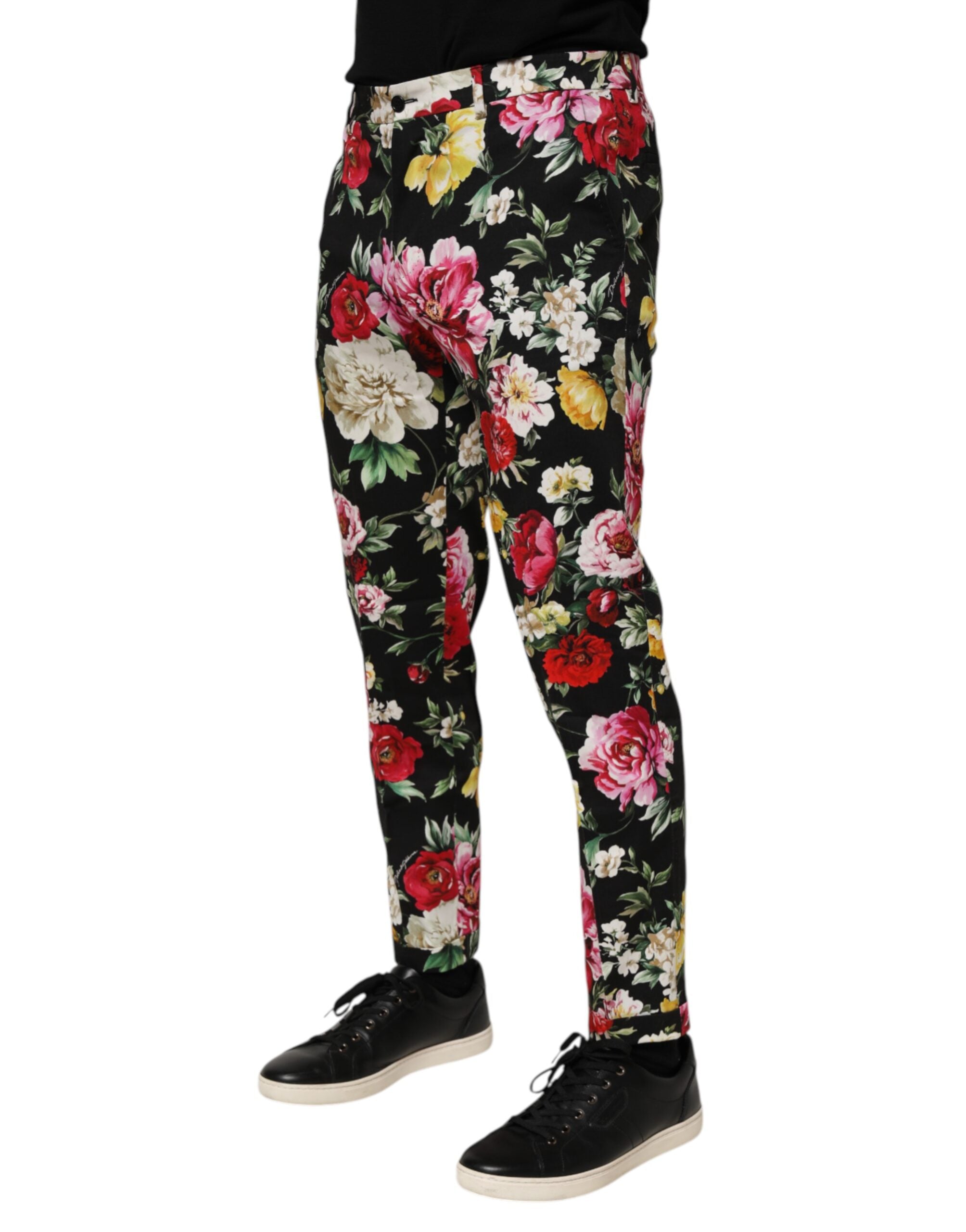 Dolce & Gabbana Schwarzes geblümtes Baumwollkleid Formelle Hosenhose