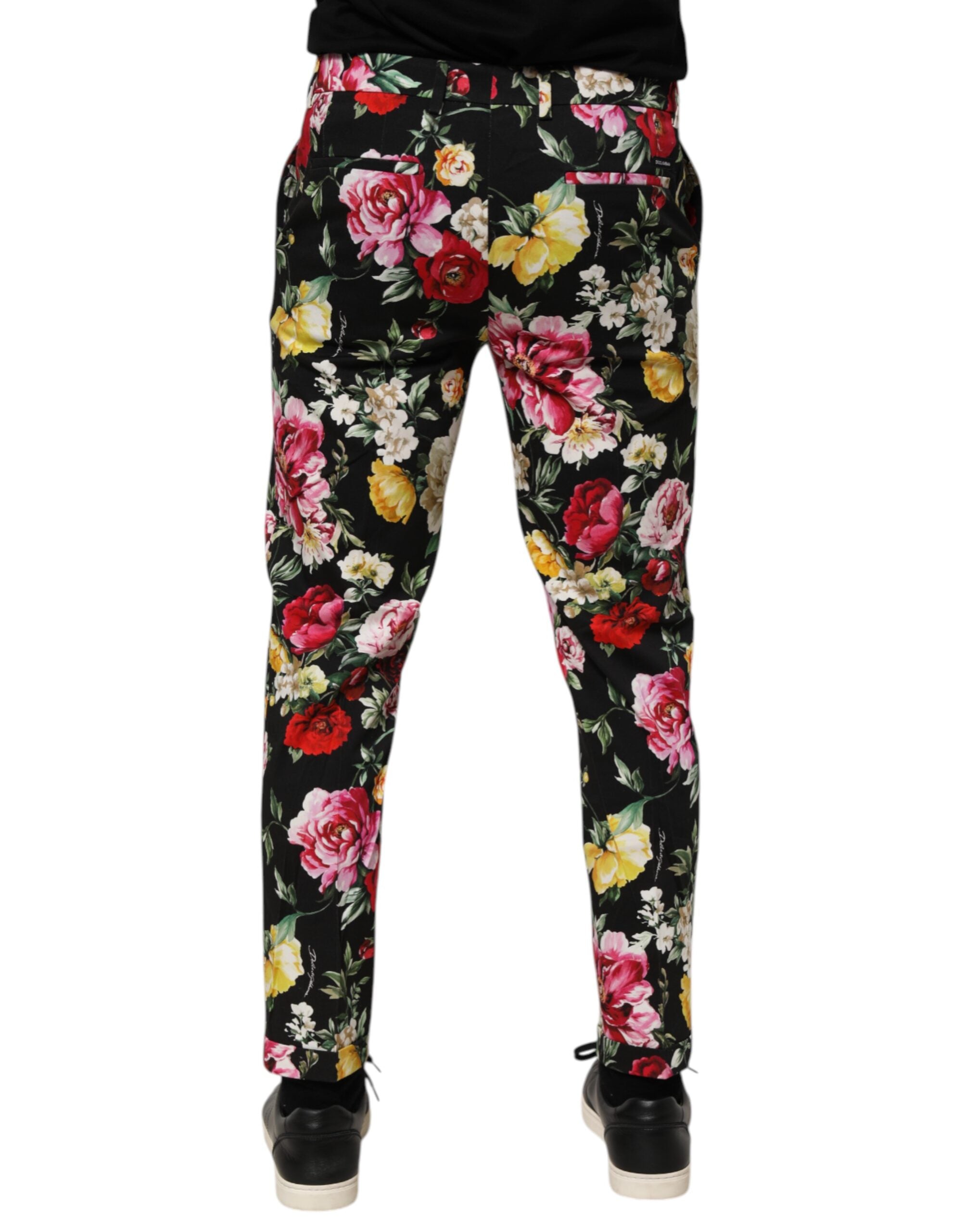Dolce & Gabbana Schwarzes geblümtes Baumwollkleid Formelle Hosenhose