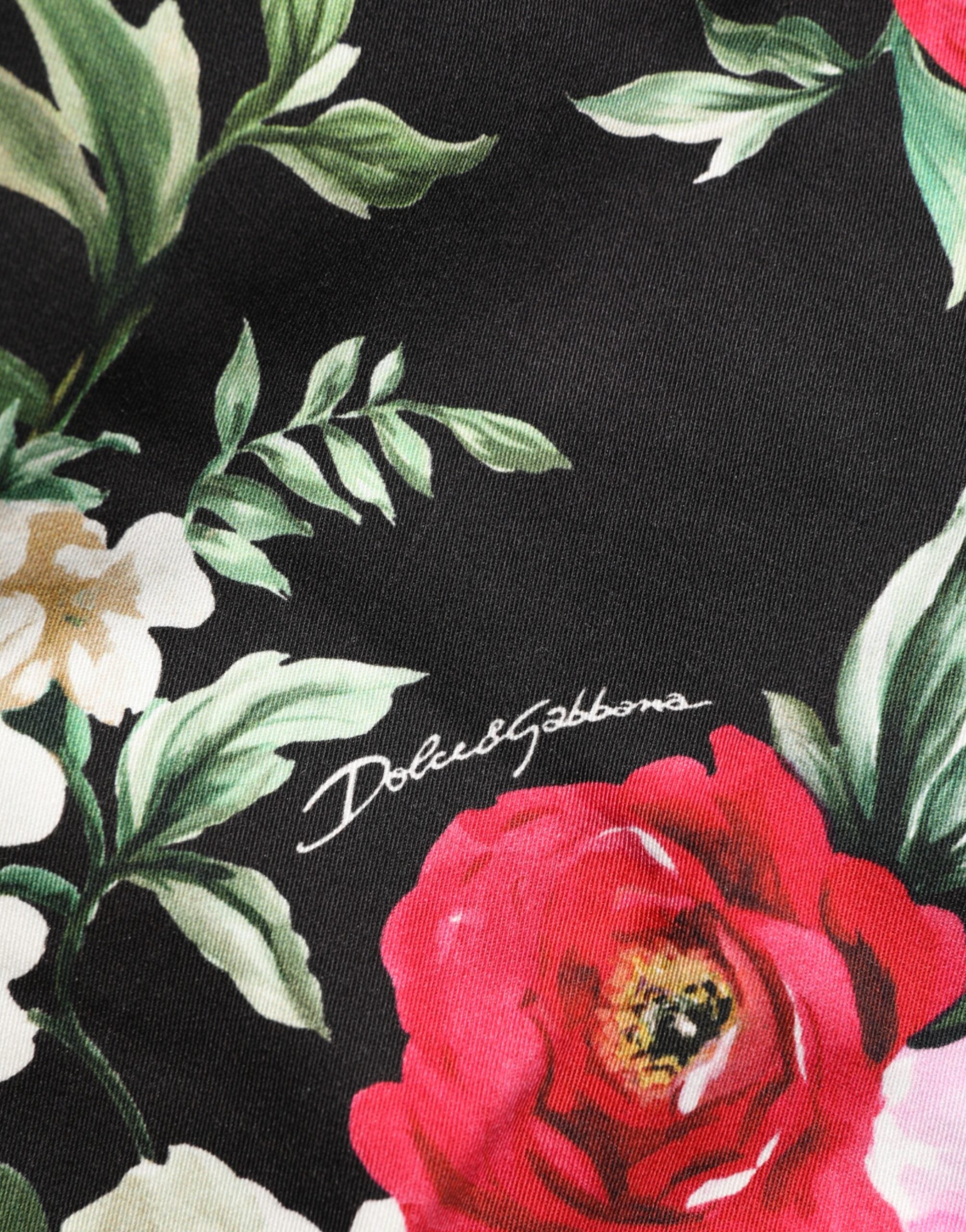 Dolce & Gabbana Schwarzes geblümtes Baumwollkleid Formelle Hosenhose