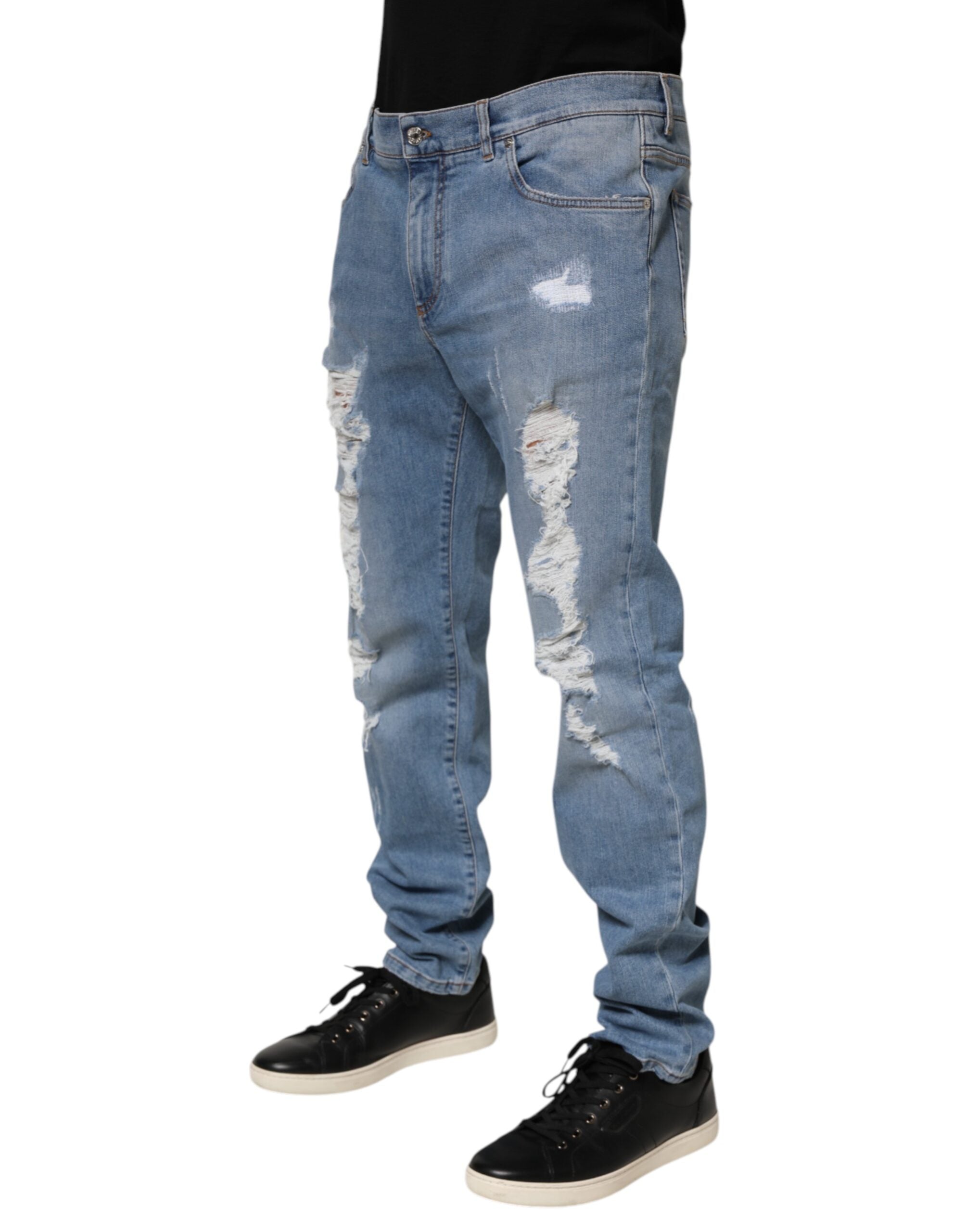 Dolce & Gabbana Blaue zerschlissene Slim Fit Baumwoll-Denim-Jeans
